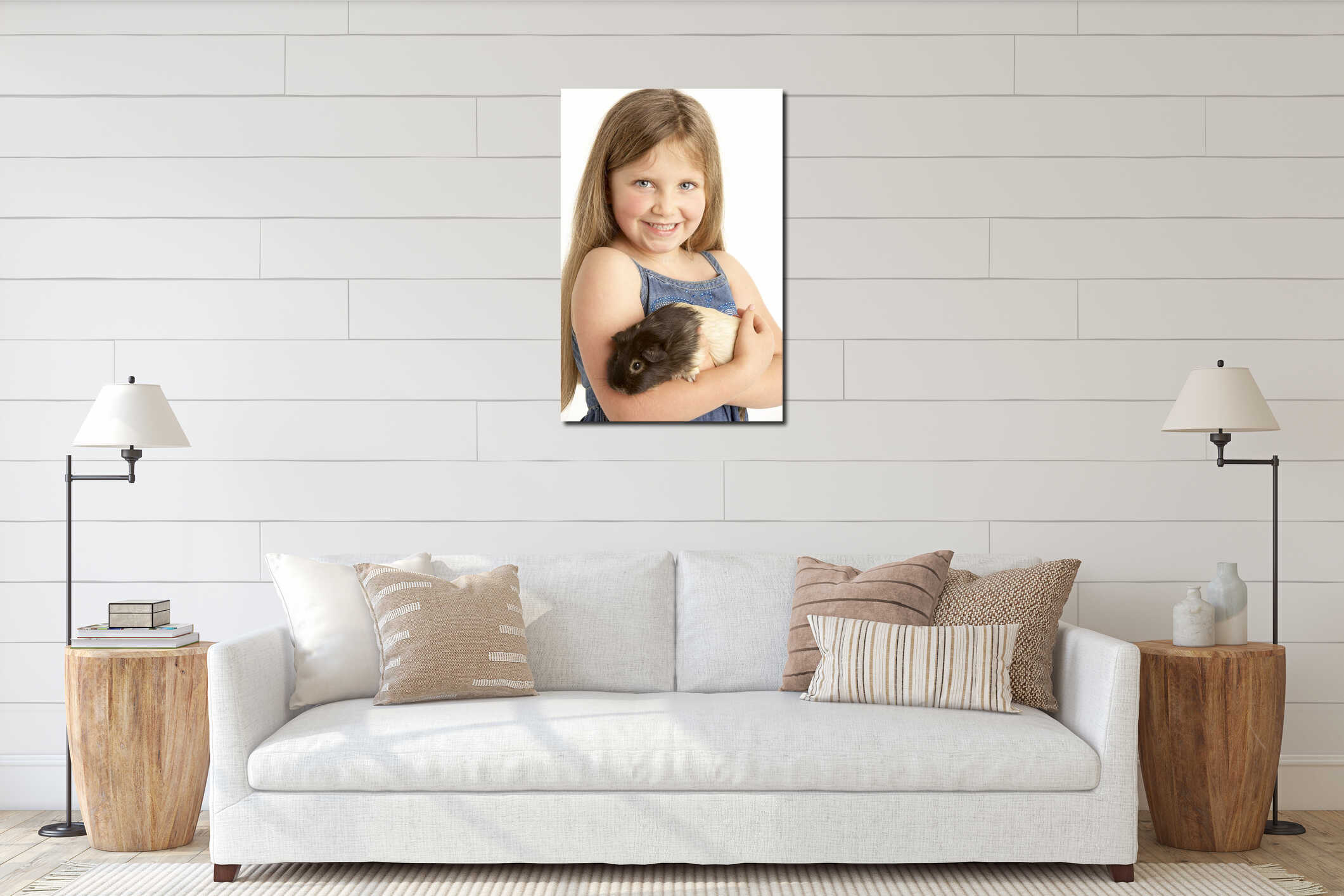 Young Girl Holding Pet Guinea Pig interior mockup