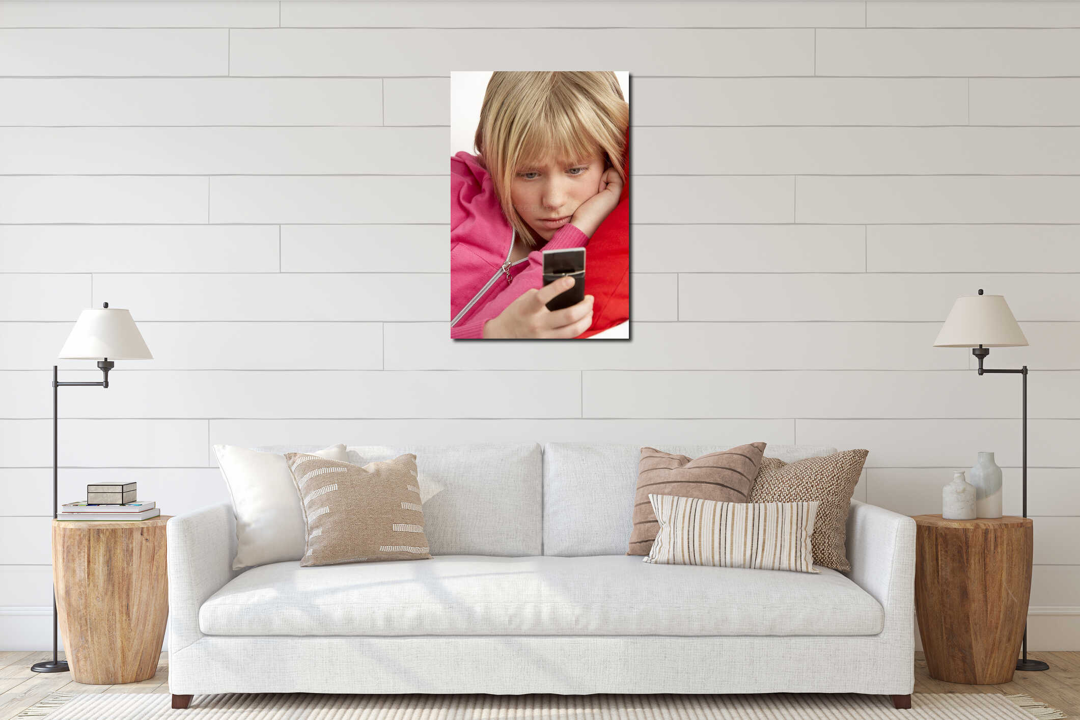 Young Girl Reading Text And Looking Worried interior mockup