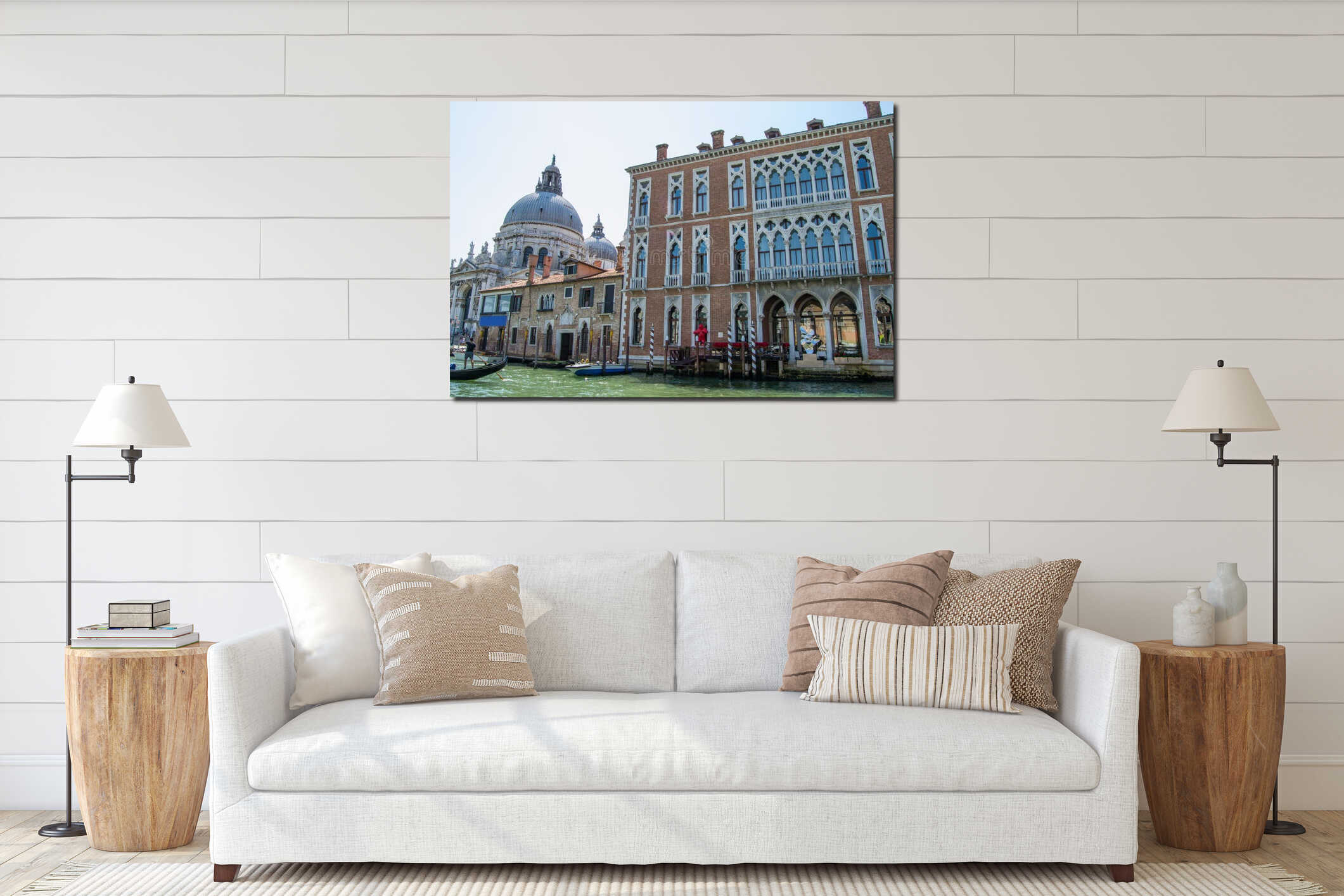 The Grand Canal and architecture in Venice, Italy. Cathedral Santa Maria Della Salute. interior mockup