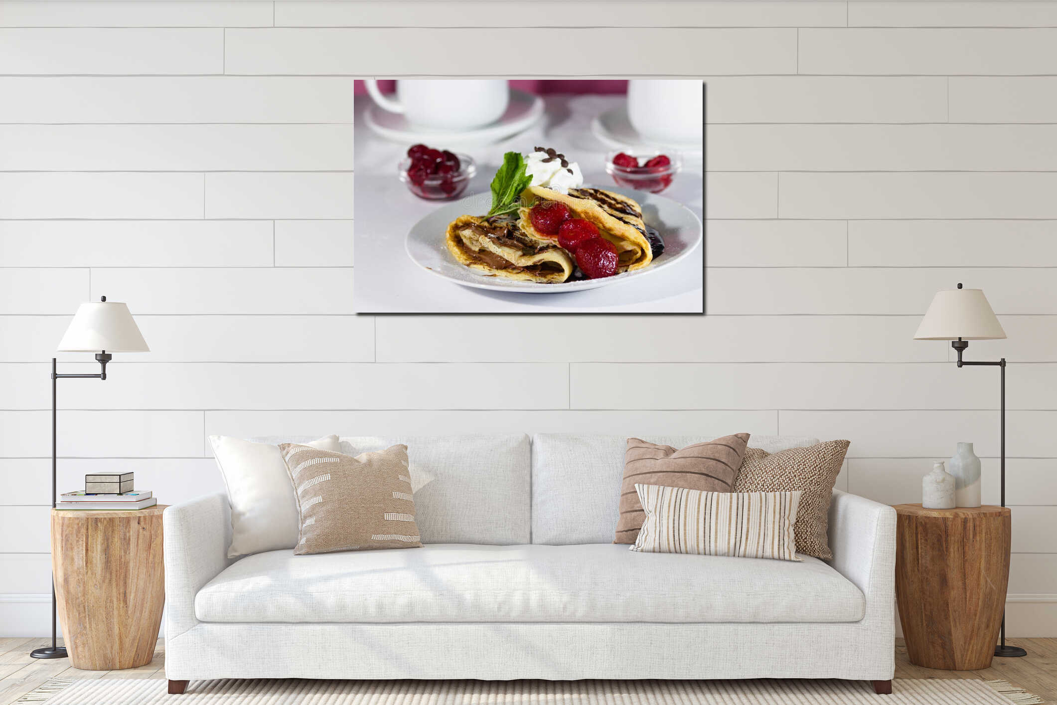 Crepe with cream and berries interior mockup