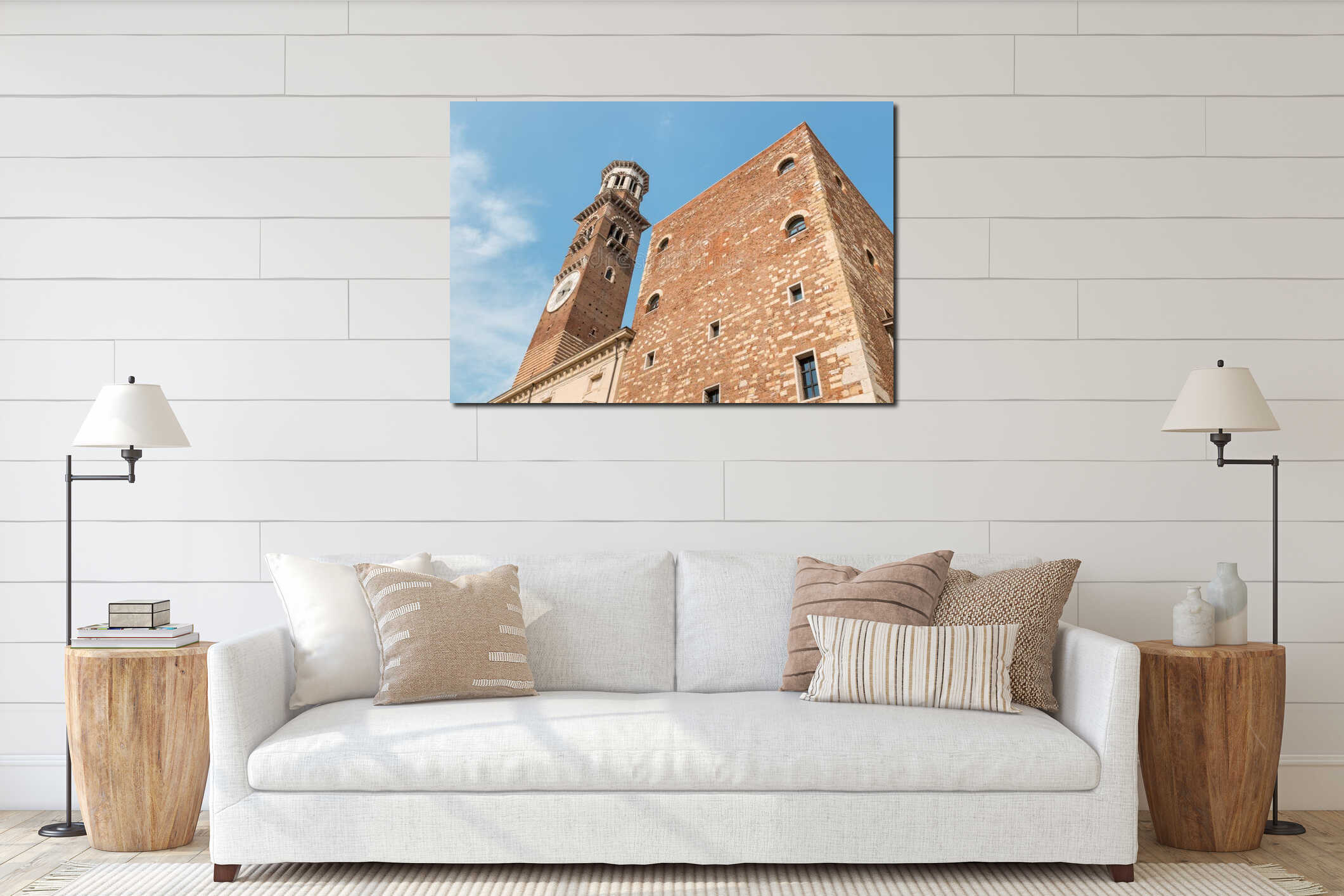 Wide angle view of Torre dei Lamberti in Verona, Italy interior mockup