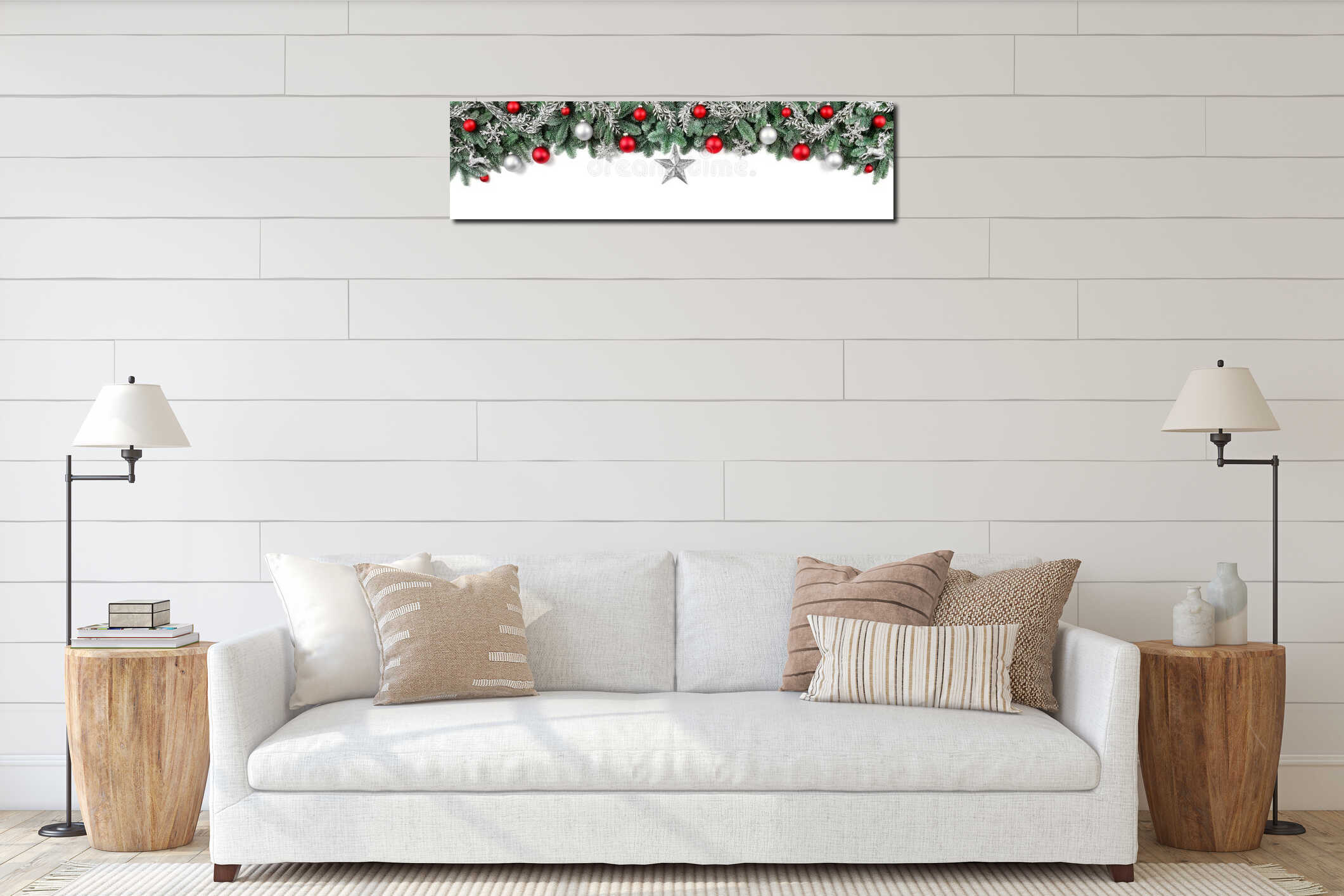 Wide bow-shaped Christmas border interior mockup