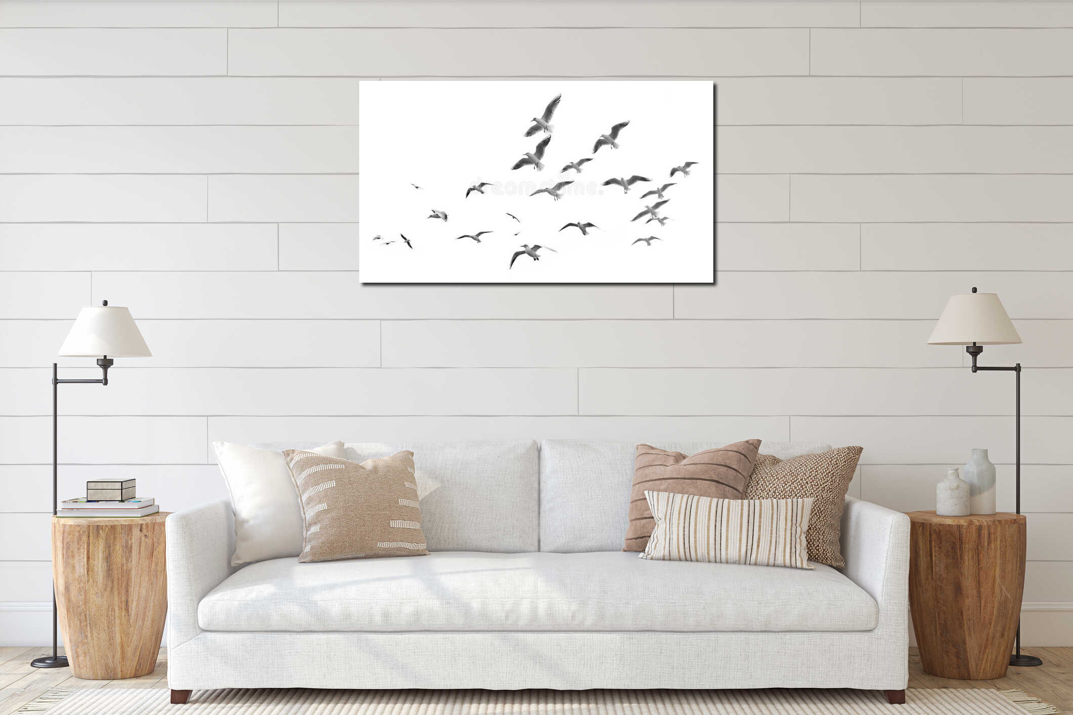 Flying seagulls interior mockup