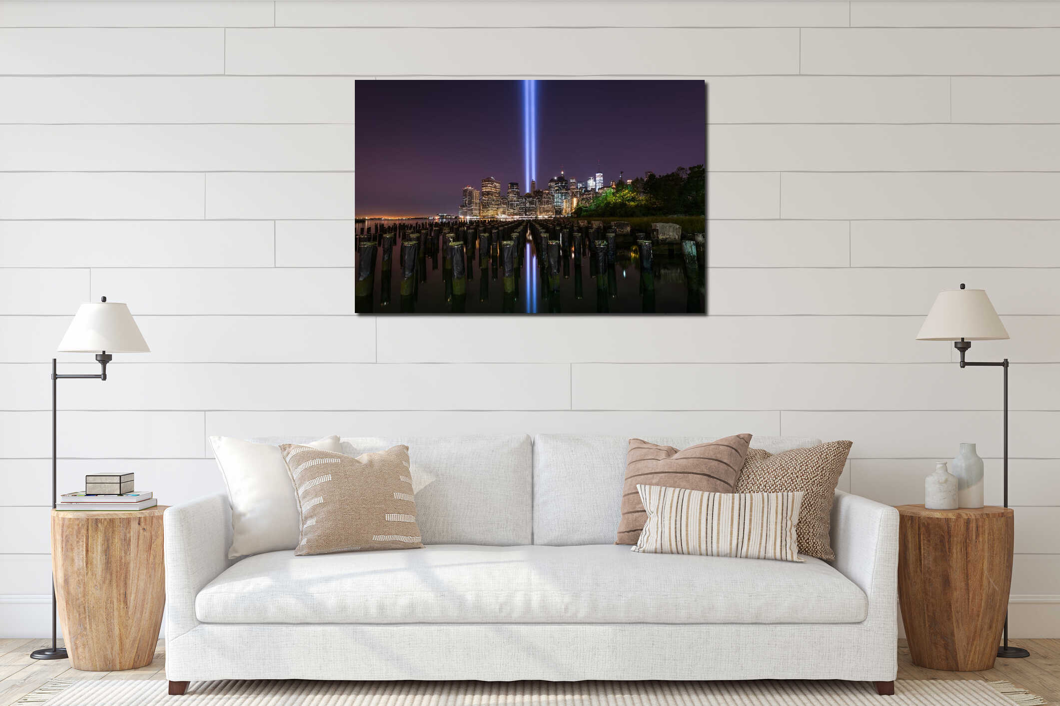 Tribute In Light Memorial From Brooklyn Bridge Pier interior mockup