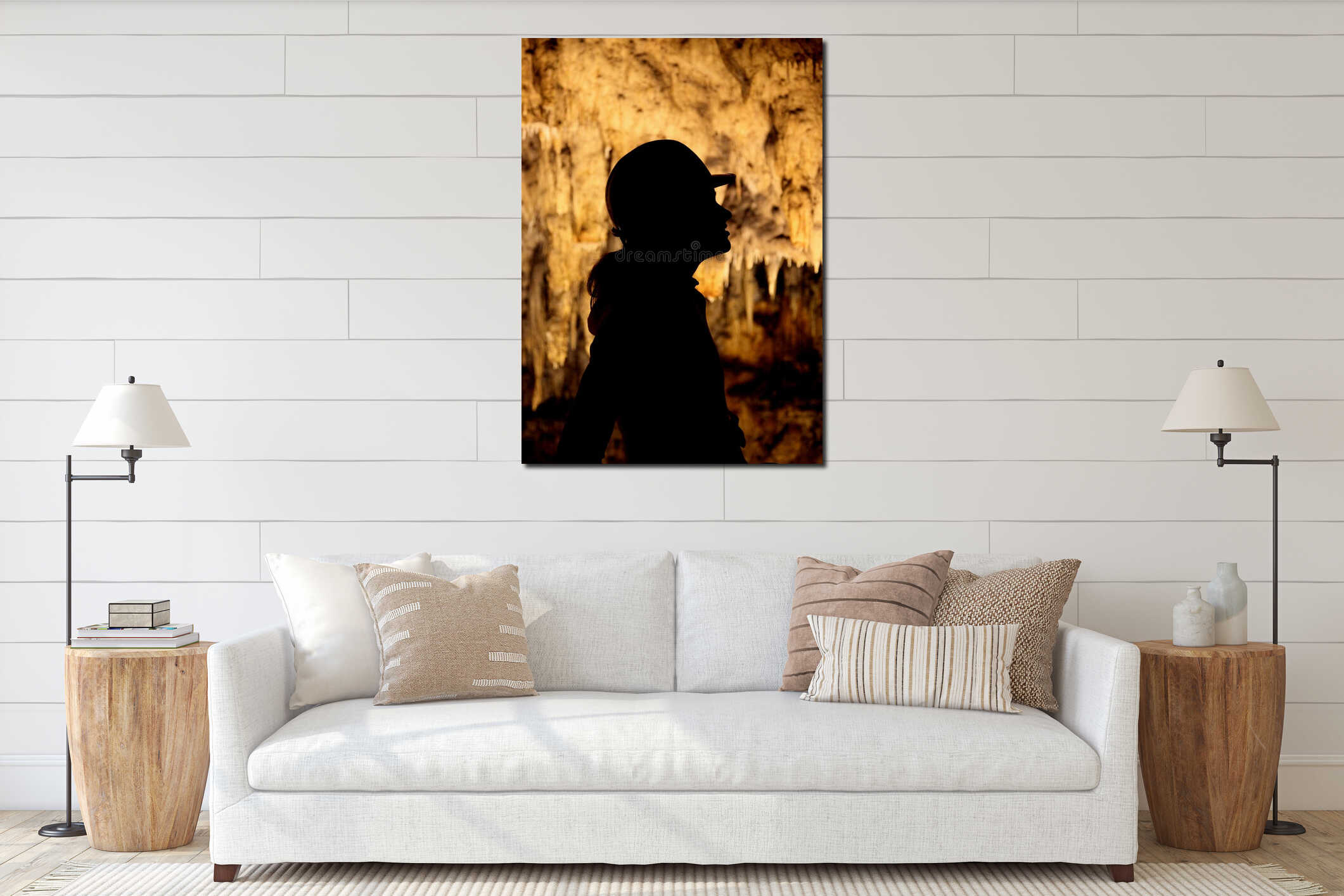 A silhouette of a girl in caves interior mockup