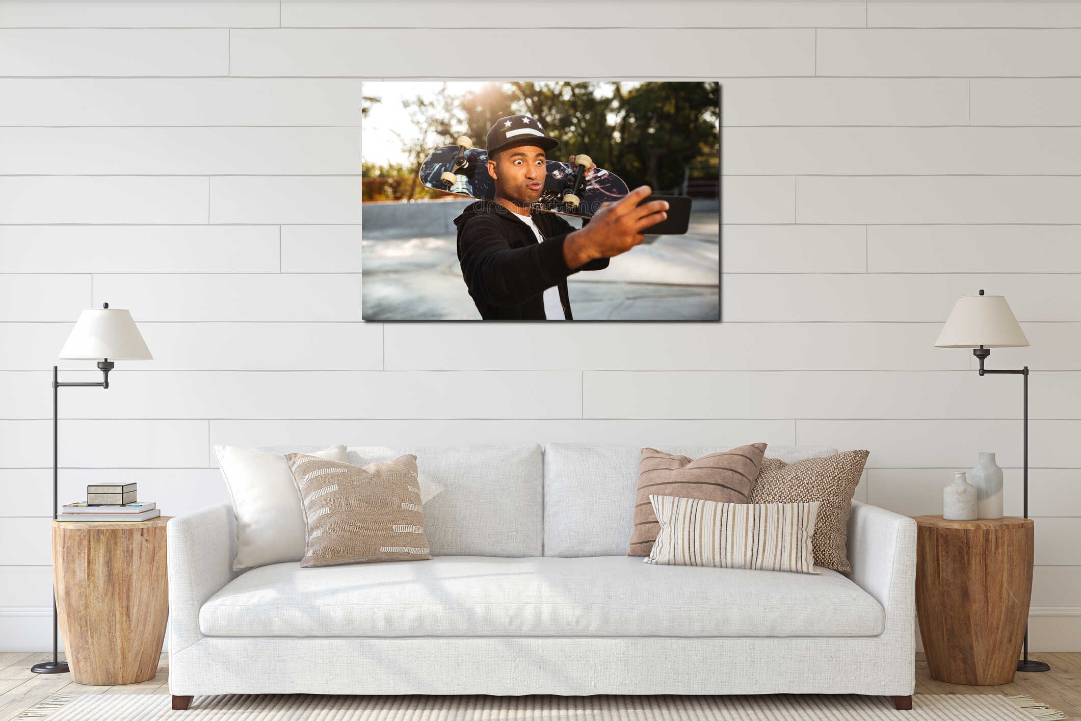 Portrait of a funny african male teenager interior mockup