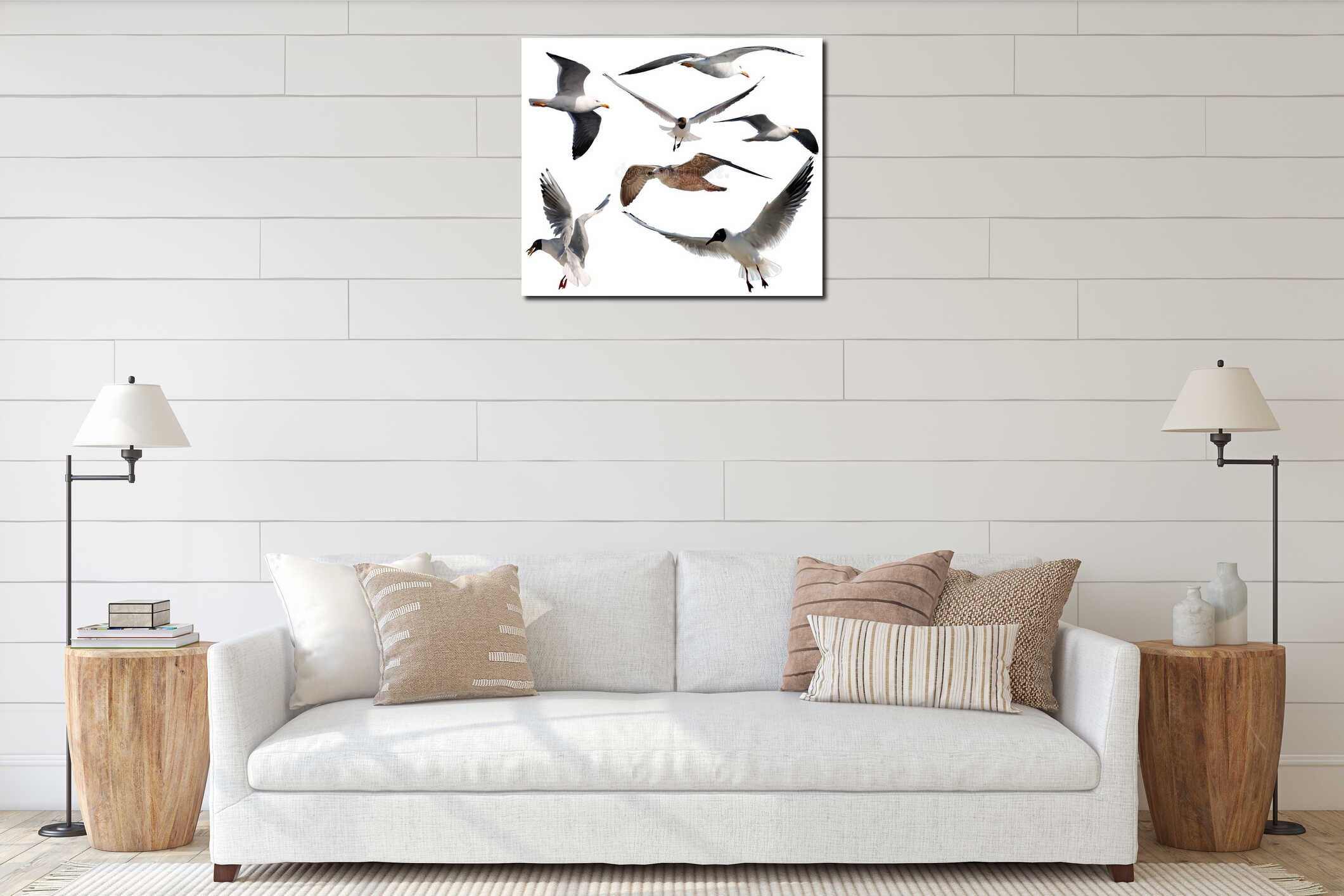 Flying seagulls interior mockup