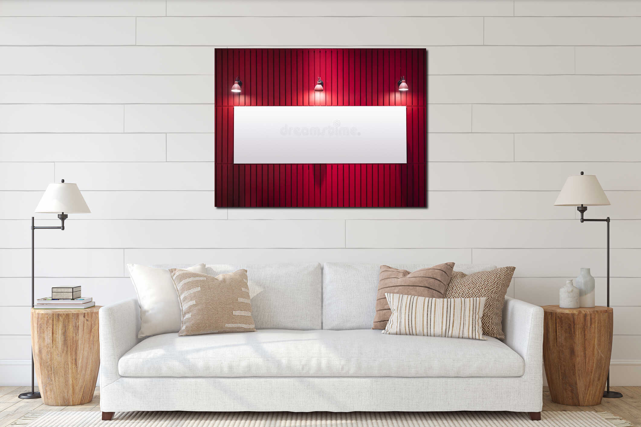 Mock up Blank Banner on Red wall background with spotlight interior mockup