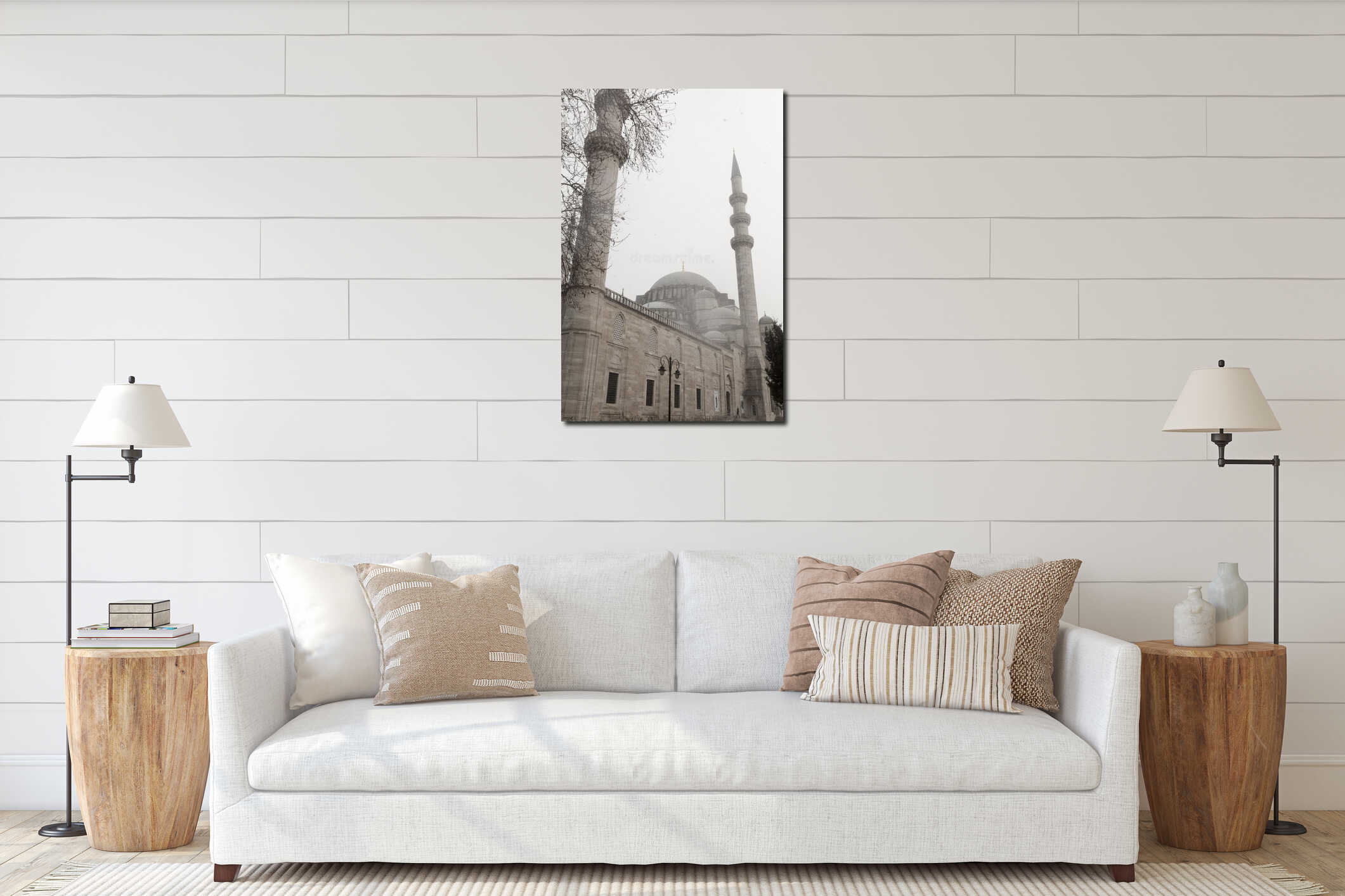 Exterior low angle day shot of domes Suleymaniye Mosque interior mockup