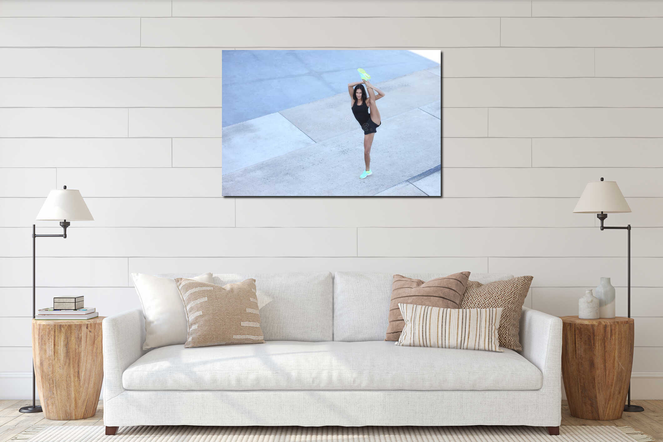 Athletic girl with a flexible sexual body interior mockup