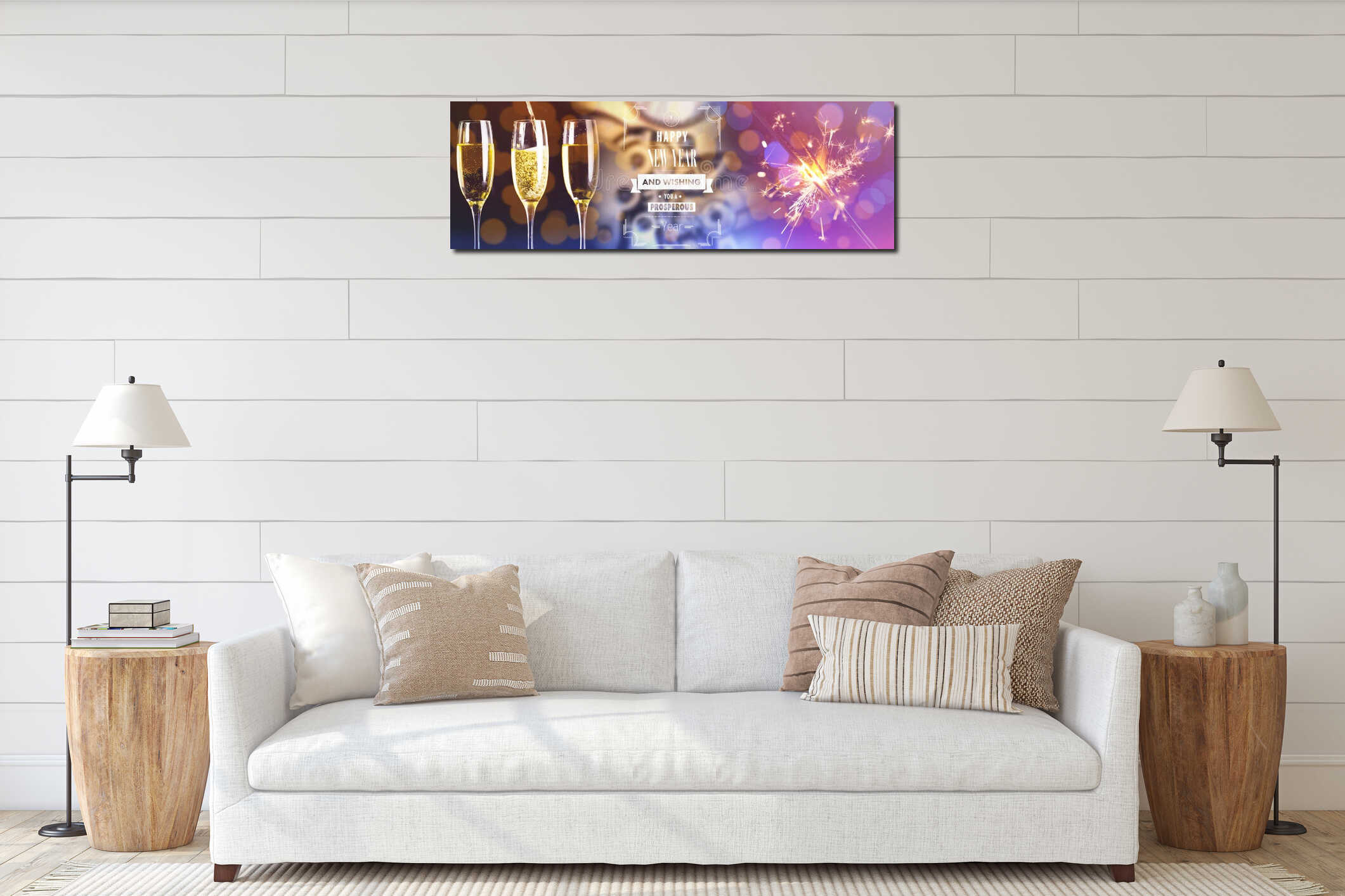 Composite image of happy new year message interior mockup