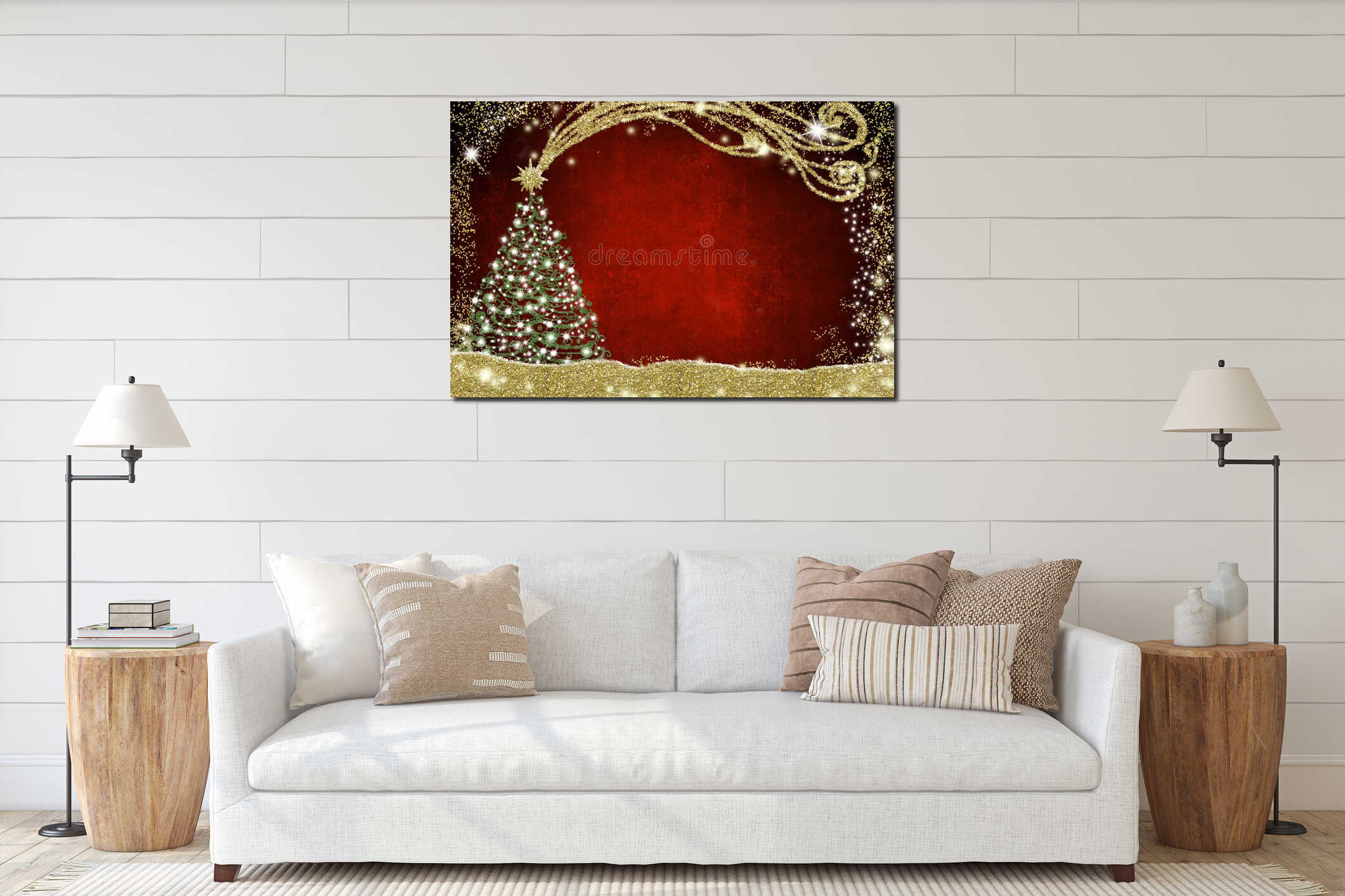 Christmas card with Christmas tree interior mockup