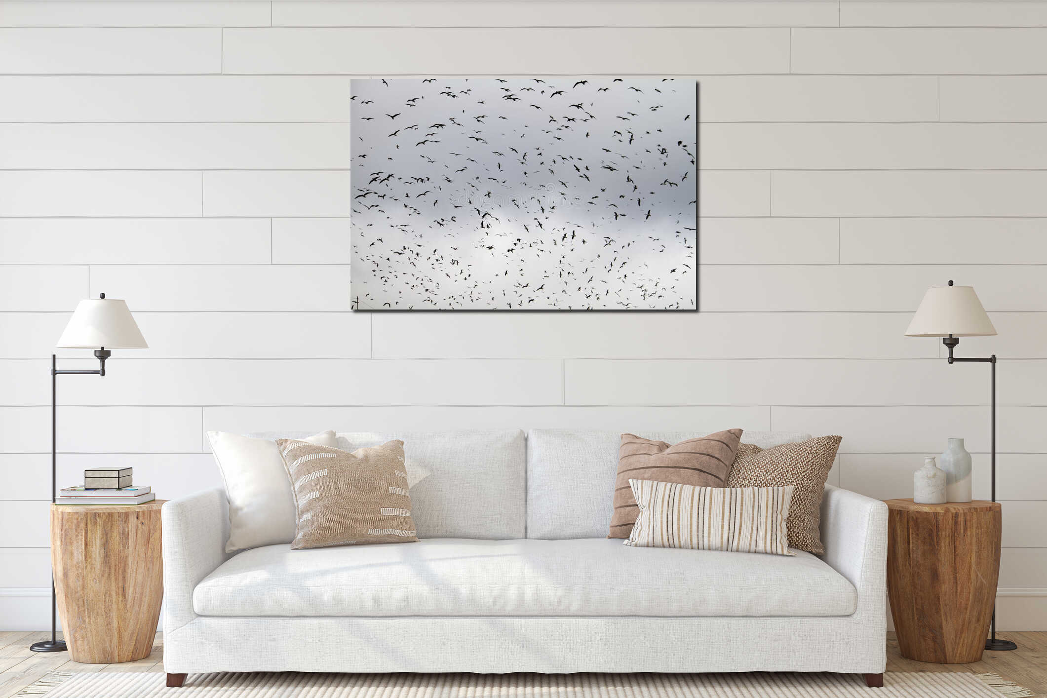 Large flock of seagulls interior mockup