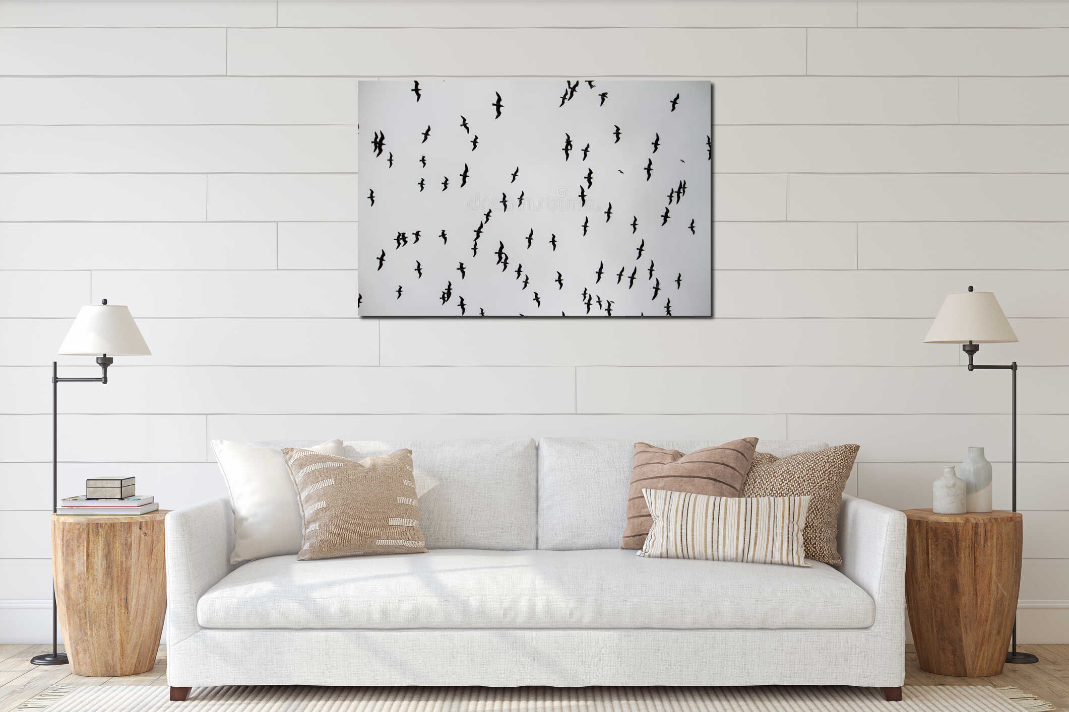Large flock of seagulls interior mockup