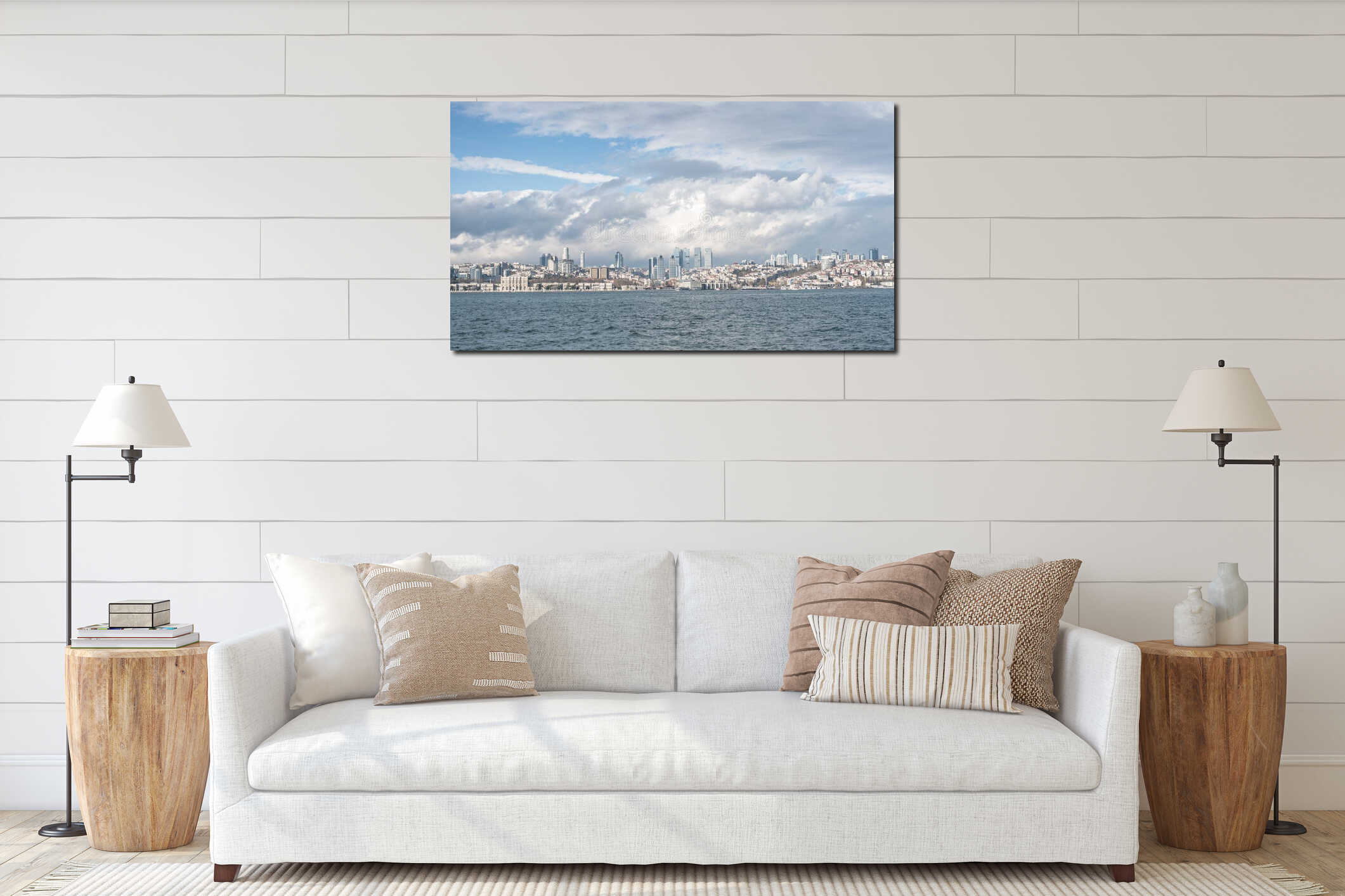 Panoramic cityscape over the Bosphorus in Istanbul Turkey interior mockup