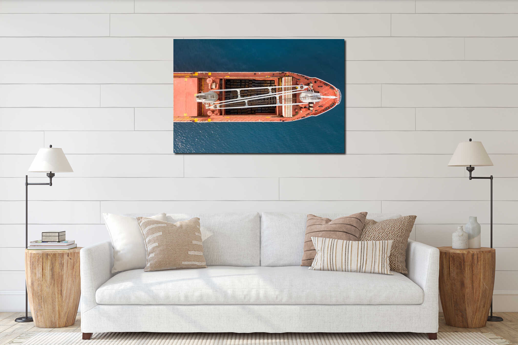 Large Bulk carrier at sea - Aerial image interior mockup