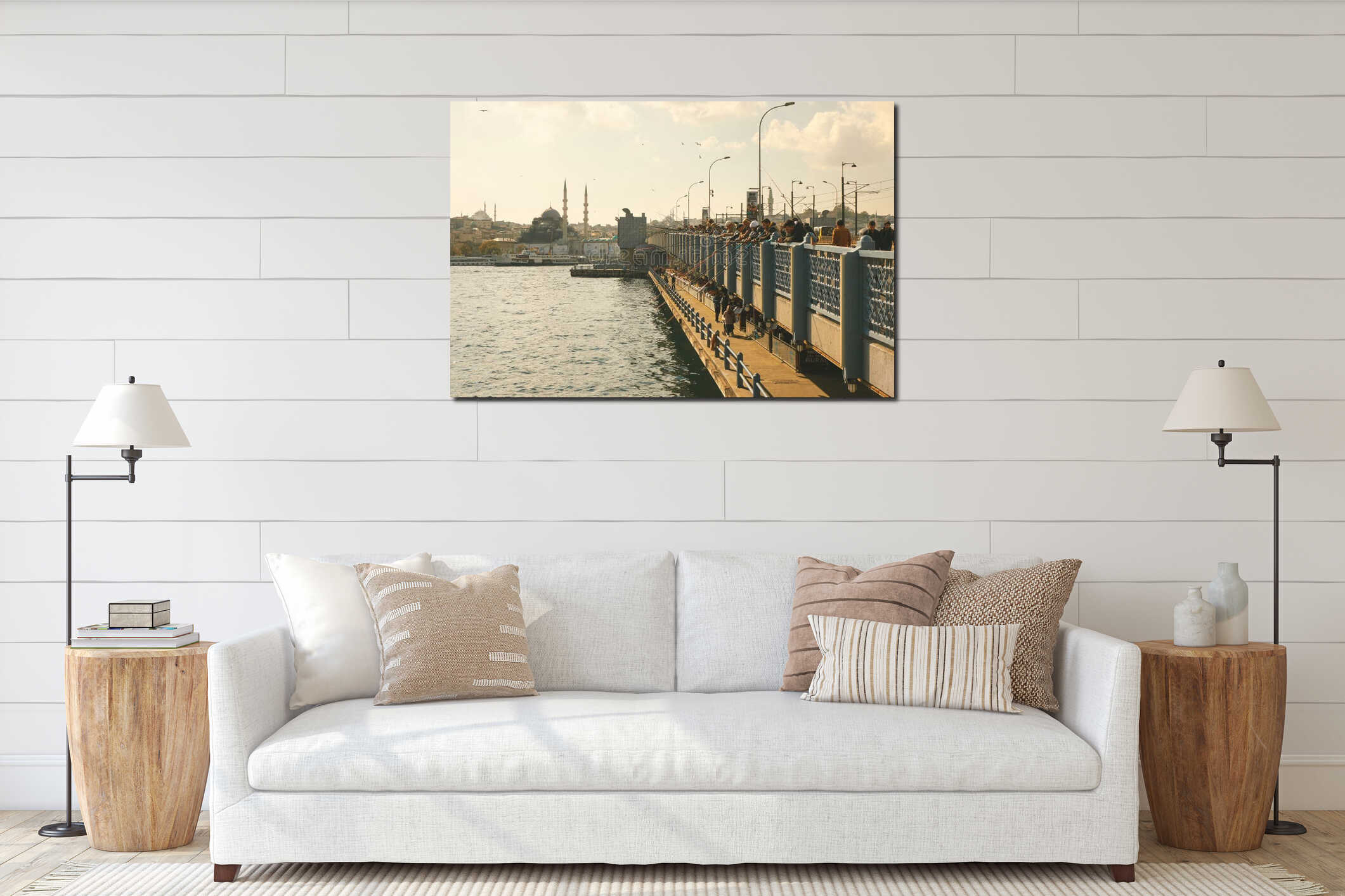 Fishermen on the Galata Bridge in Istanbul interior mockup