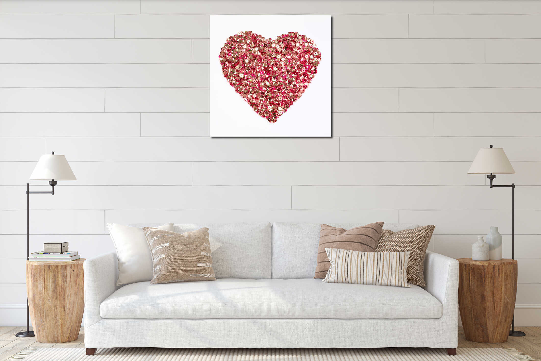 Shape of heart made of red glitter interior mockup