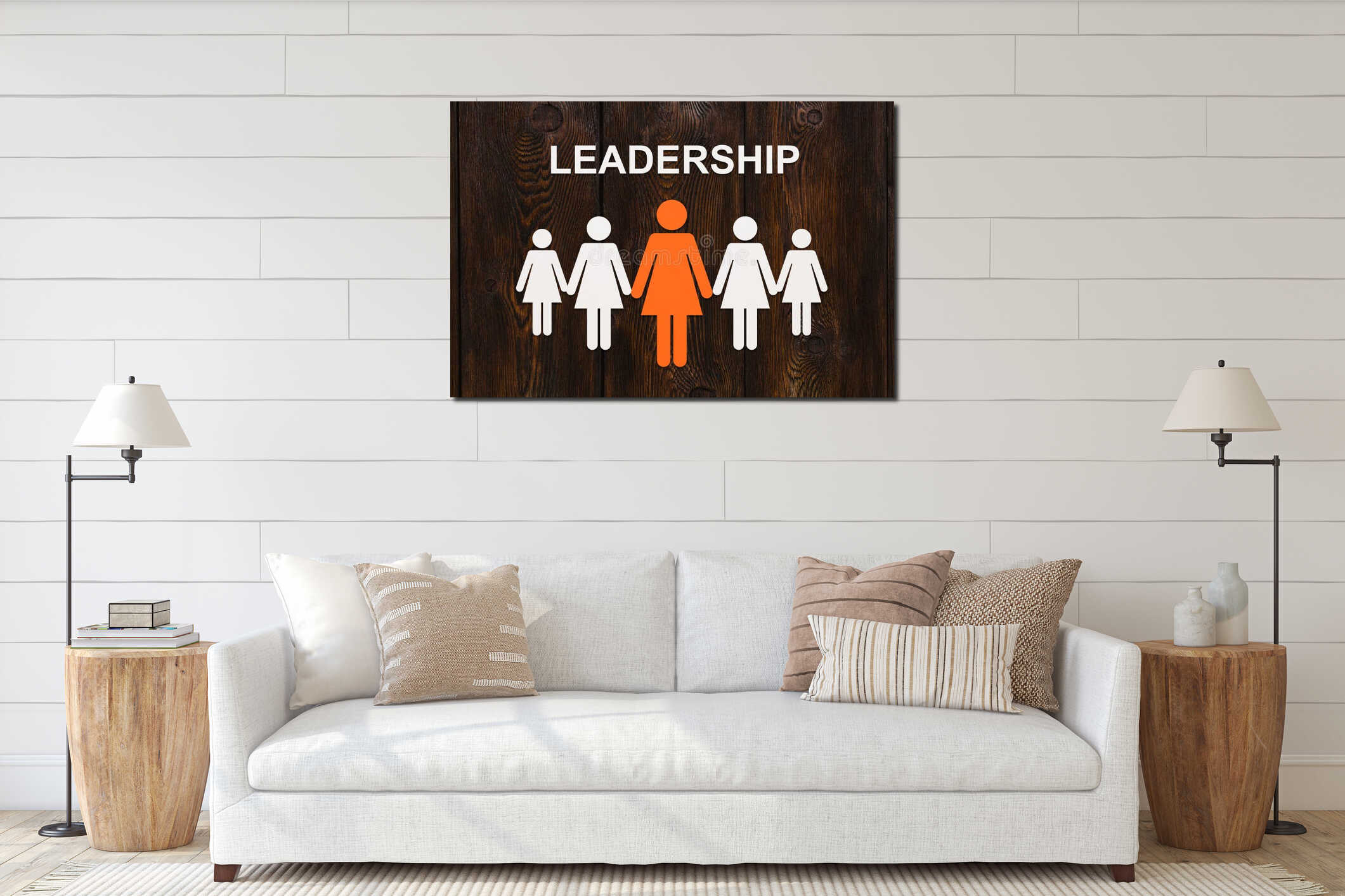 Leadership concept. Paper women on wooden background. Abstract conceptual image interior mockup