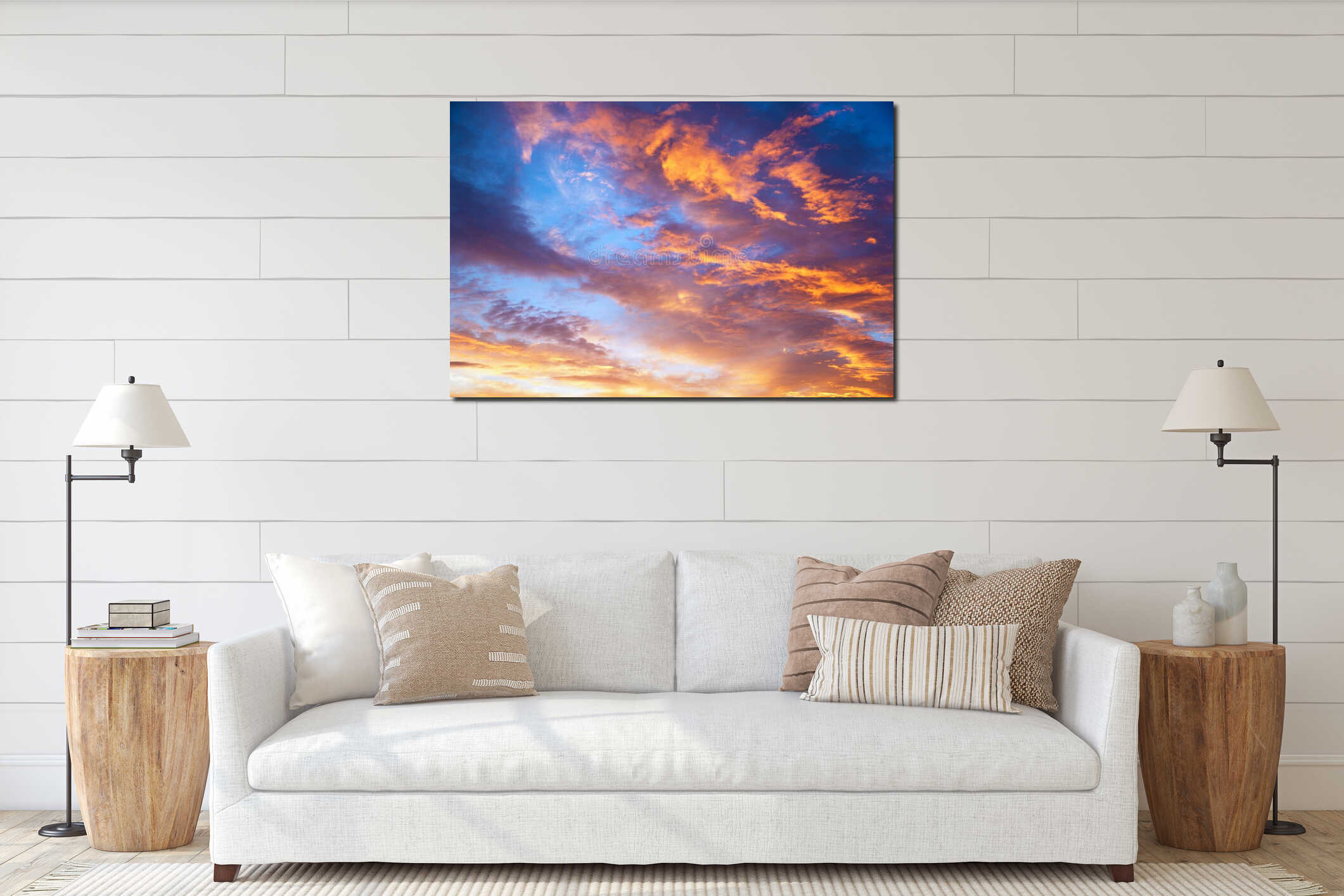 Sunset sky color clouds interior mockup
