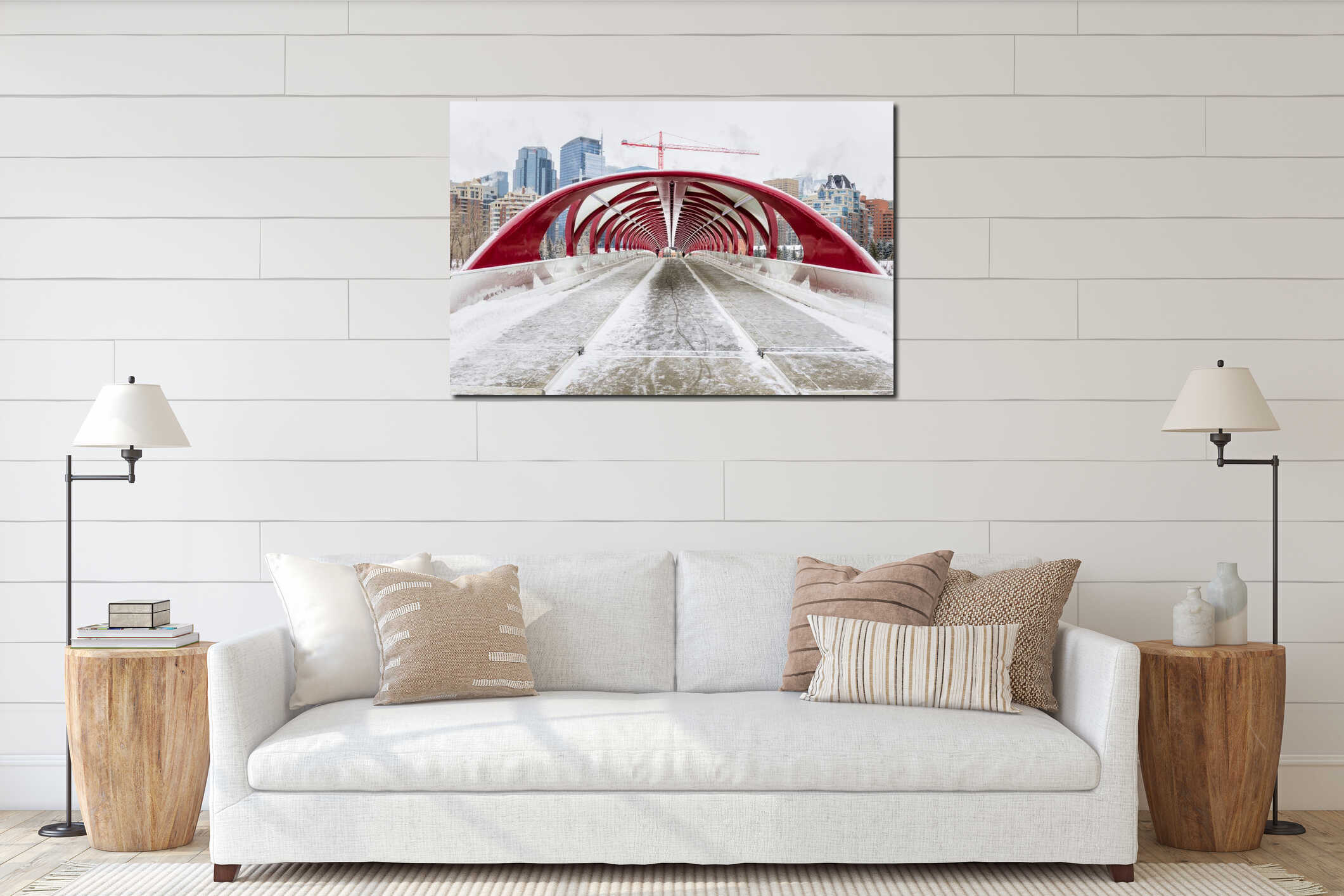 Modern Covered Pedestrian Bridge on a Freezing Winter Day interior mockup