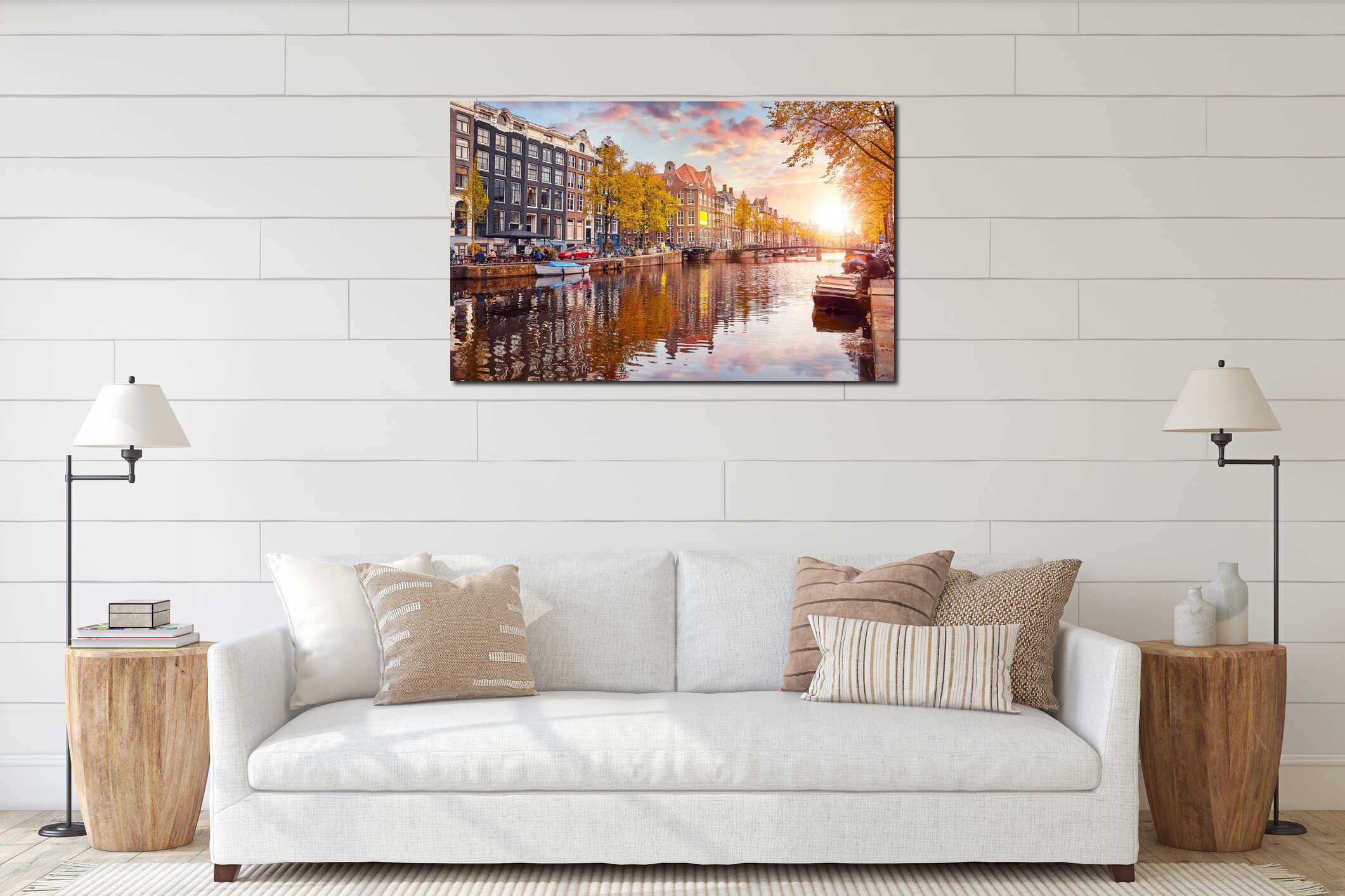 Channel in Amsterdam Netherlands houses river Amstel interior mockup