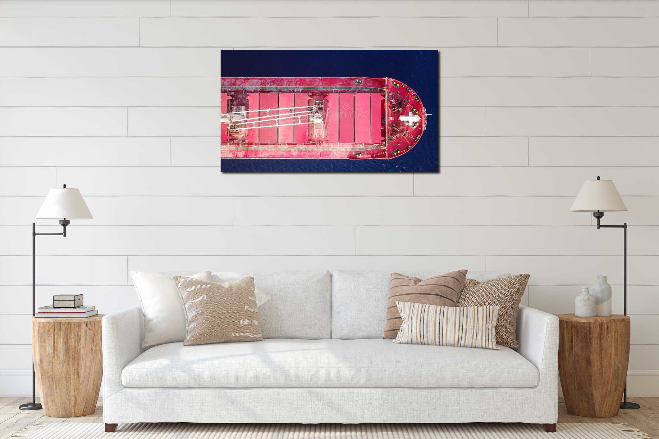 Large Bulk carrier at sea - Aerial image interior mockup