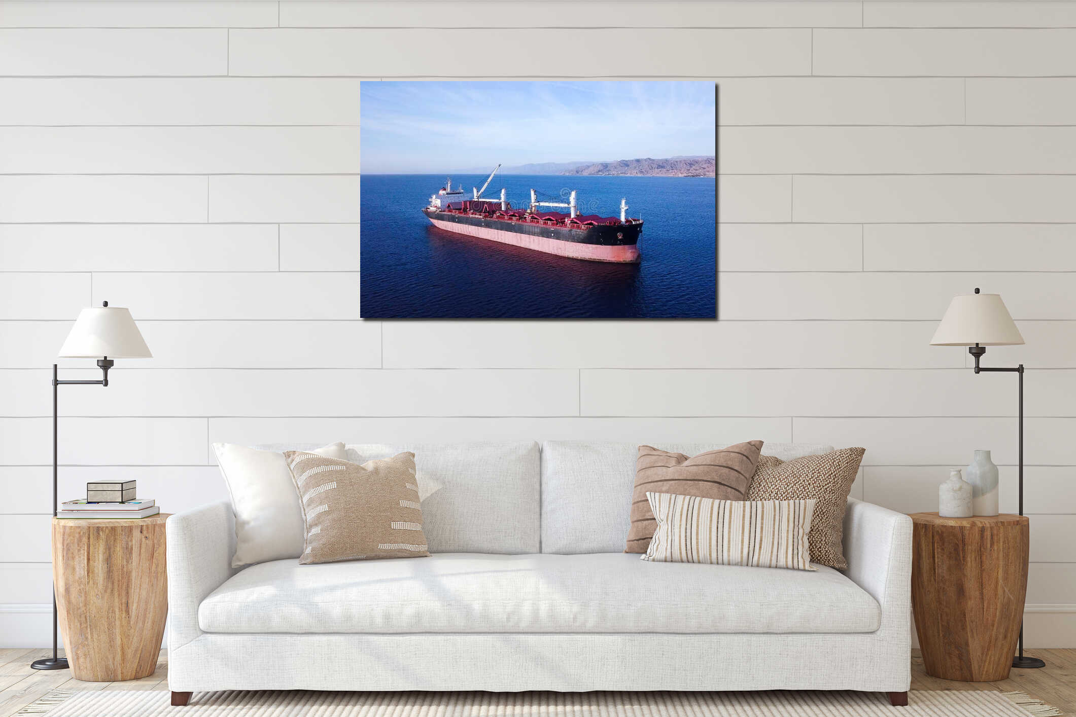 Large Bulk carrier at sea - Aerial image interior mockup