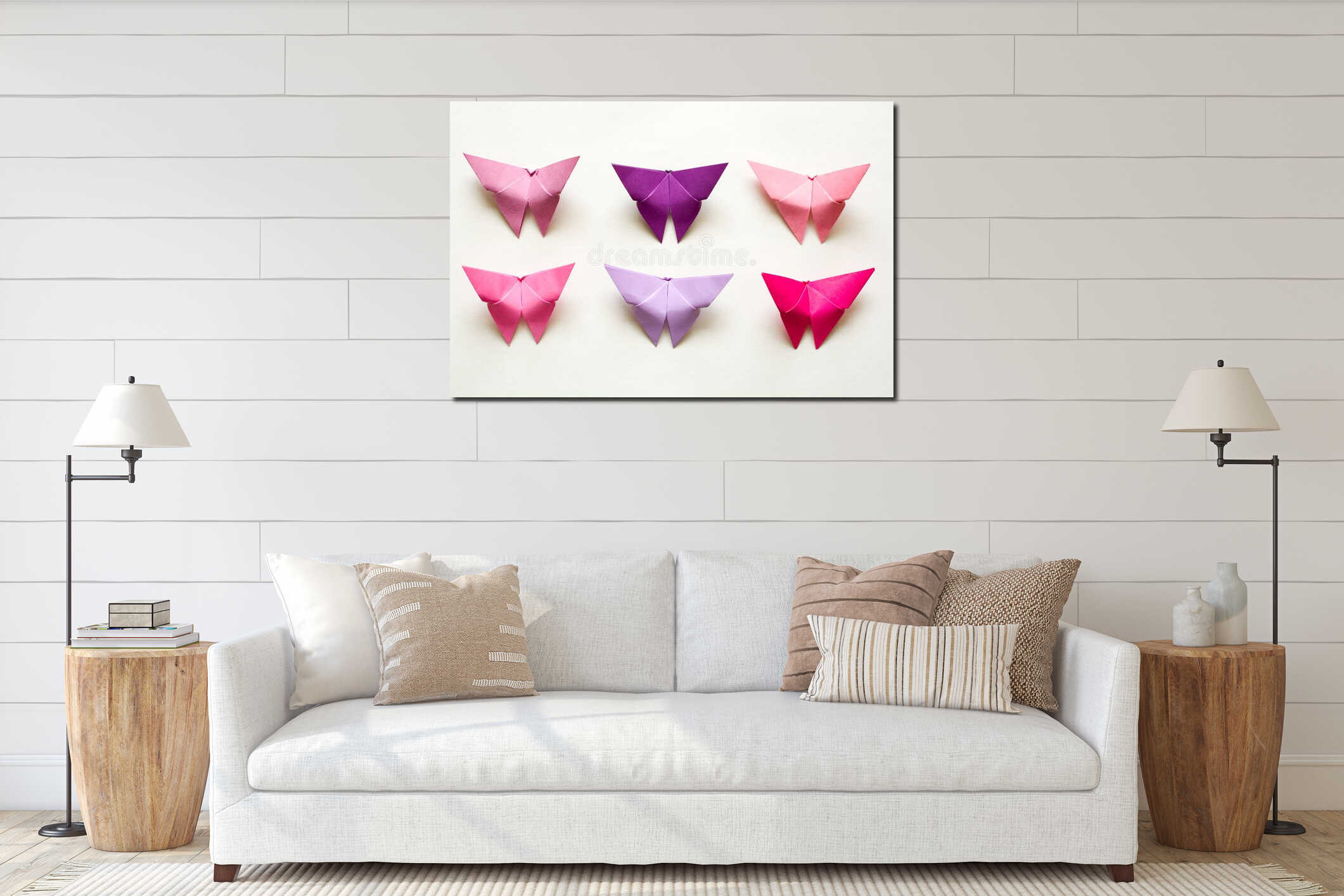 Origami Japanese paper butterflies interior mockup