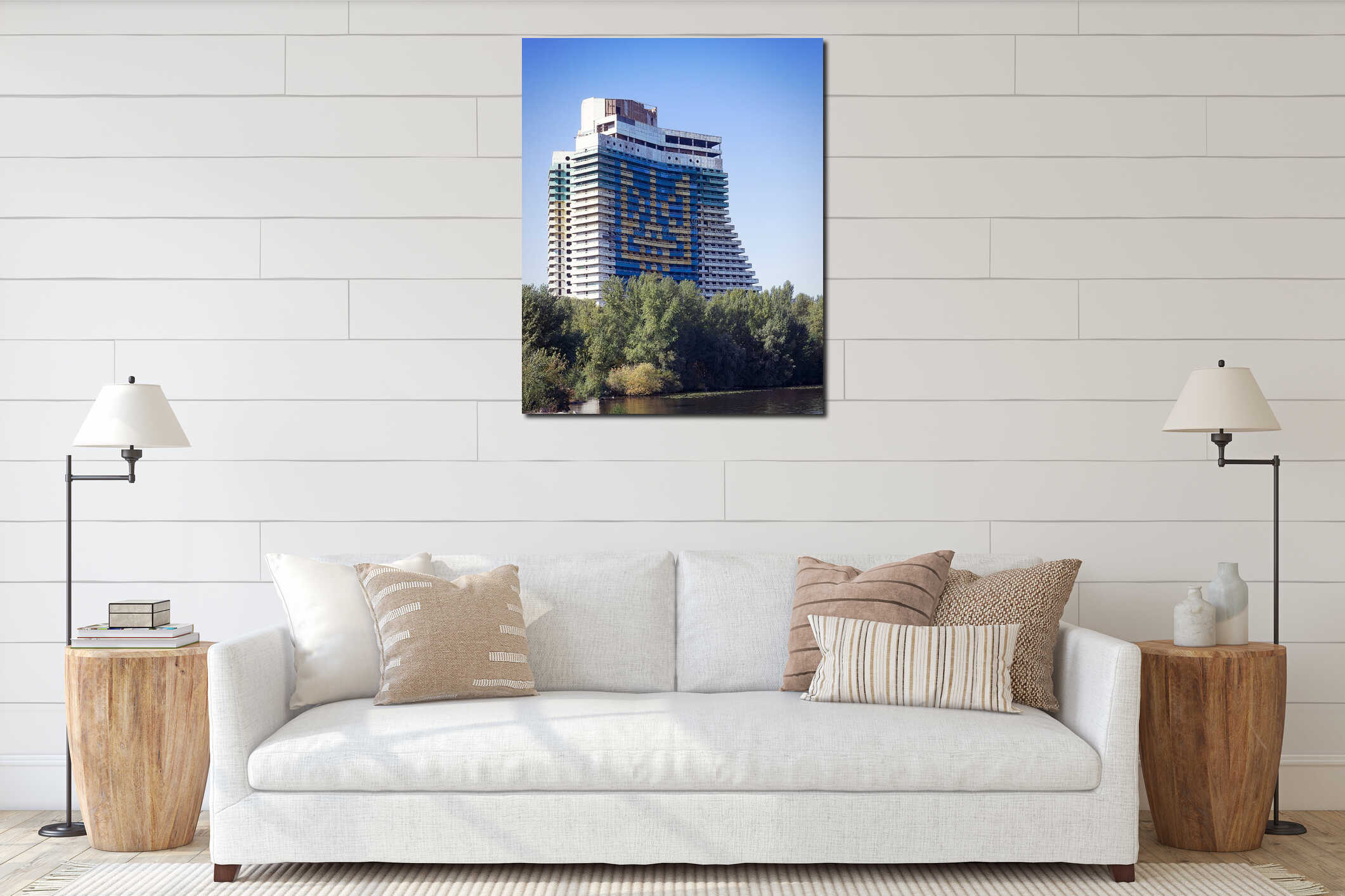 View of the unfinished hotel Parus in the Dnipro interior mockup