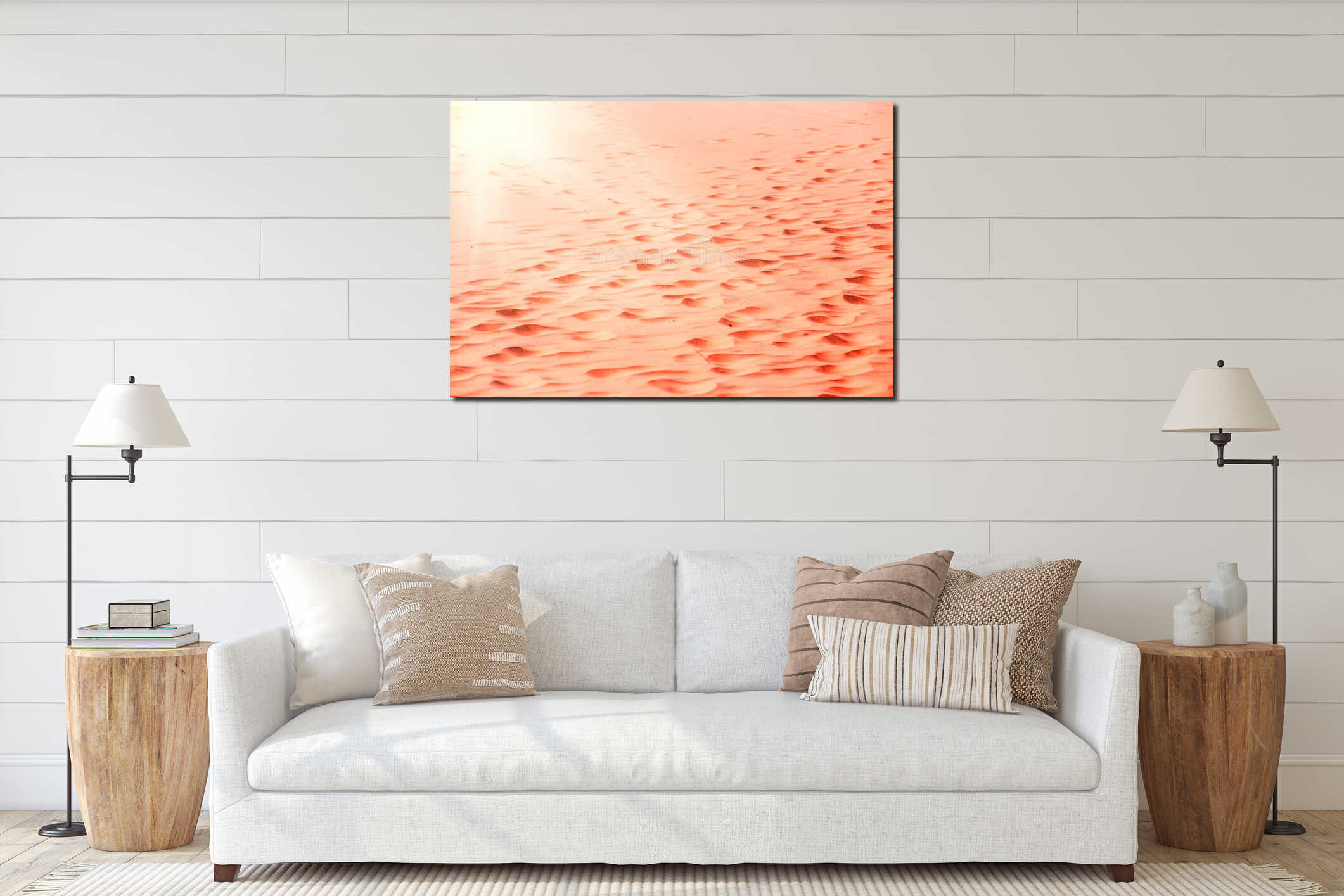 Orange-red sand burned by the sun interior mockup