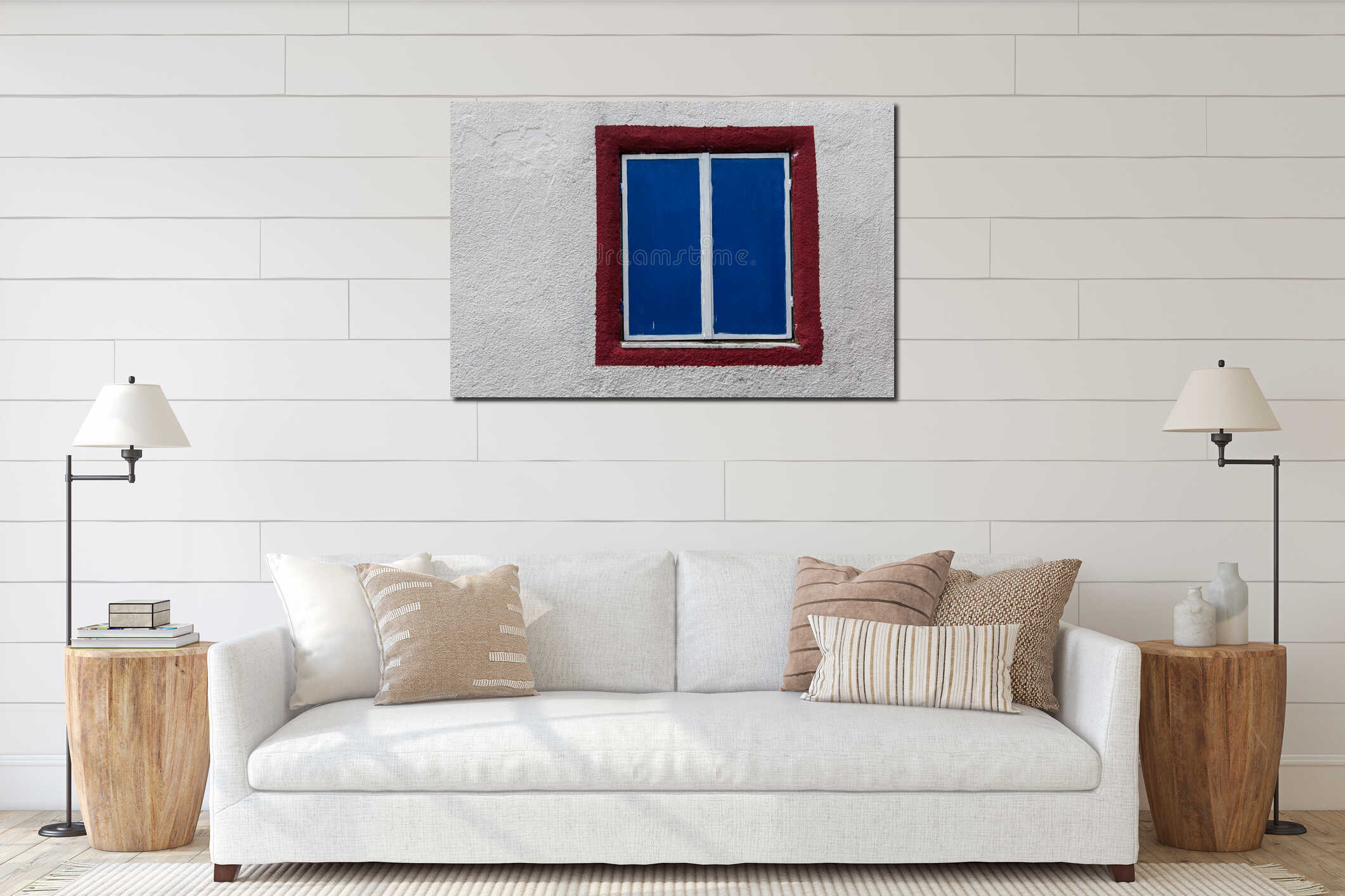 Window in pebble dashed wall interior mockup