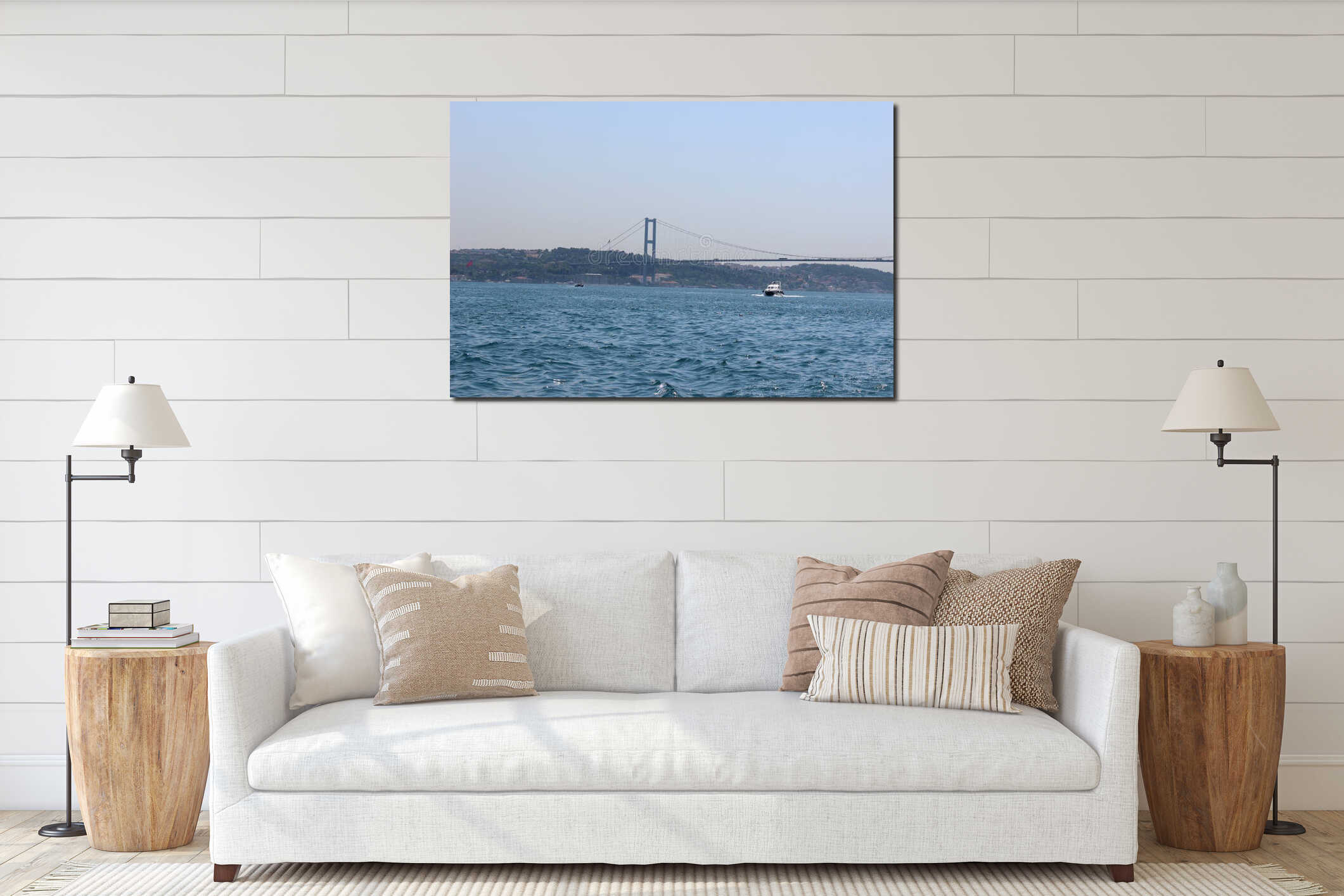 Panorama Istanbul and bosporus. Panoramic view of Istanbul. Europe meets Asia in Istanbul. Horizontal panorama of bosphorus. interior mockup