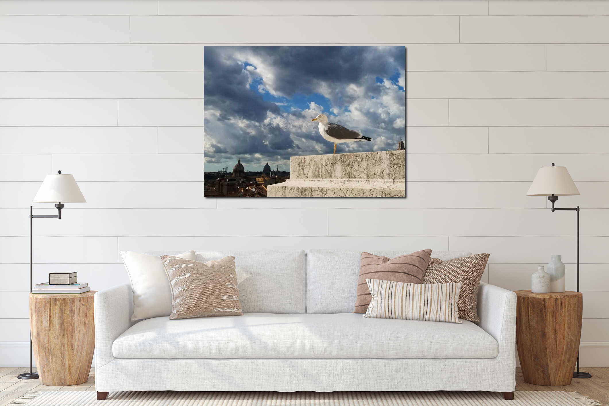 Seagull in Rome against the sky interior mockup