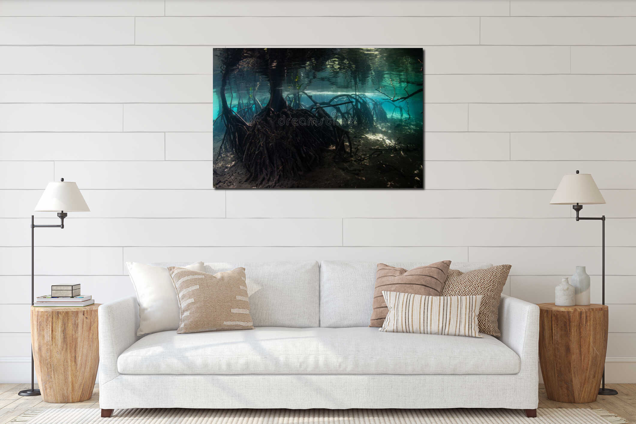 Shadowed Mangrove Forest Underwater in Raja Ampat interior mockup