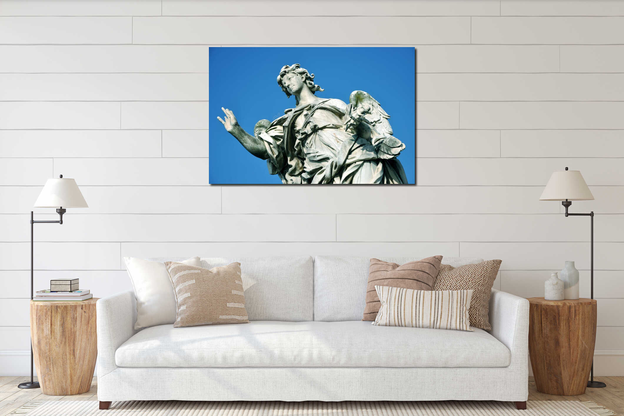 Marble statue of angel, Italy interior mockup