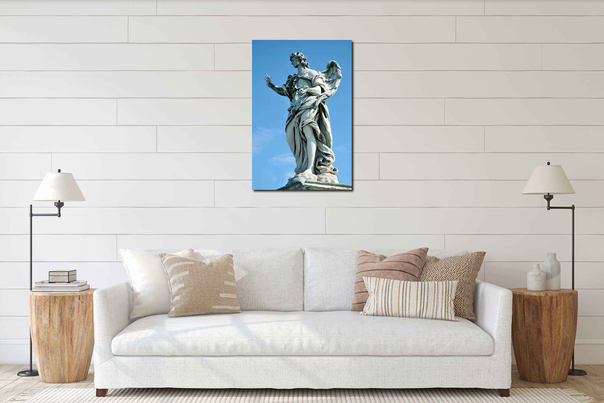 Marble statue of angel, Italy interior mockup