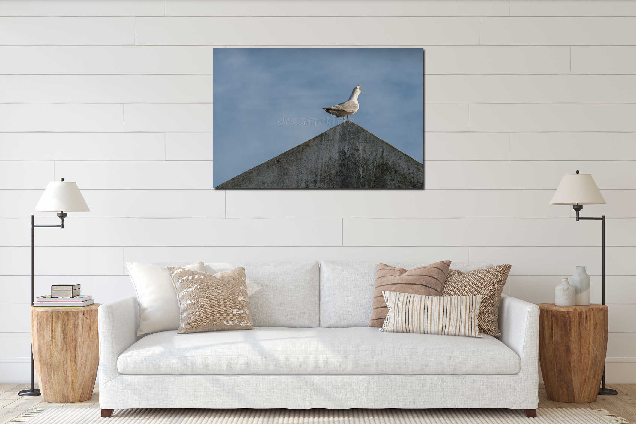 Seagull Squawking On Top Of The Building interior mockup