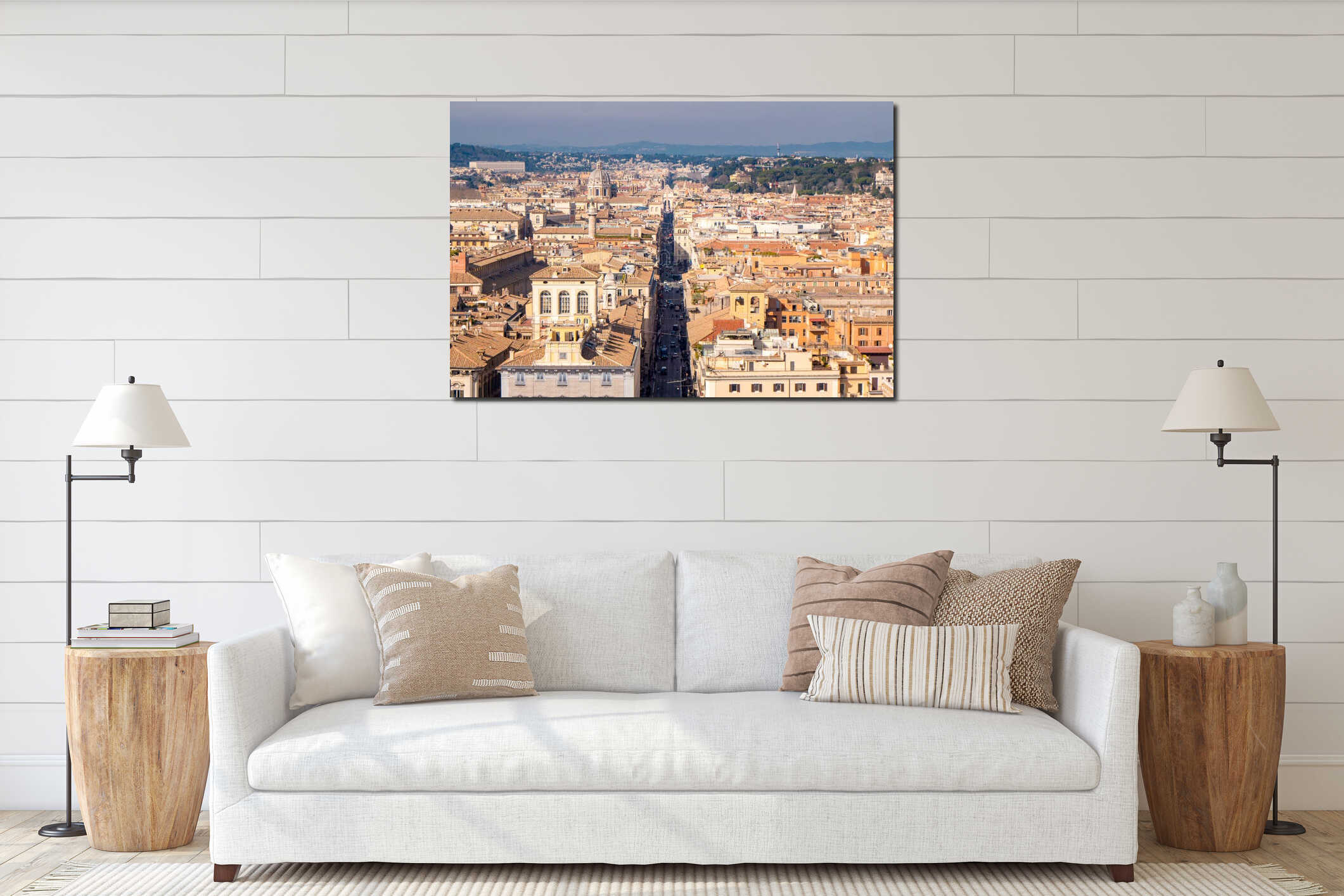 Rome skyline as seen from above the Venice Square interior mockup