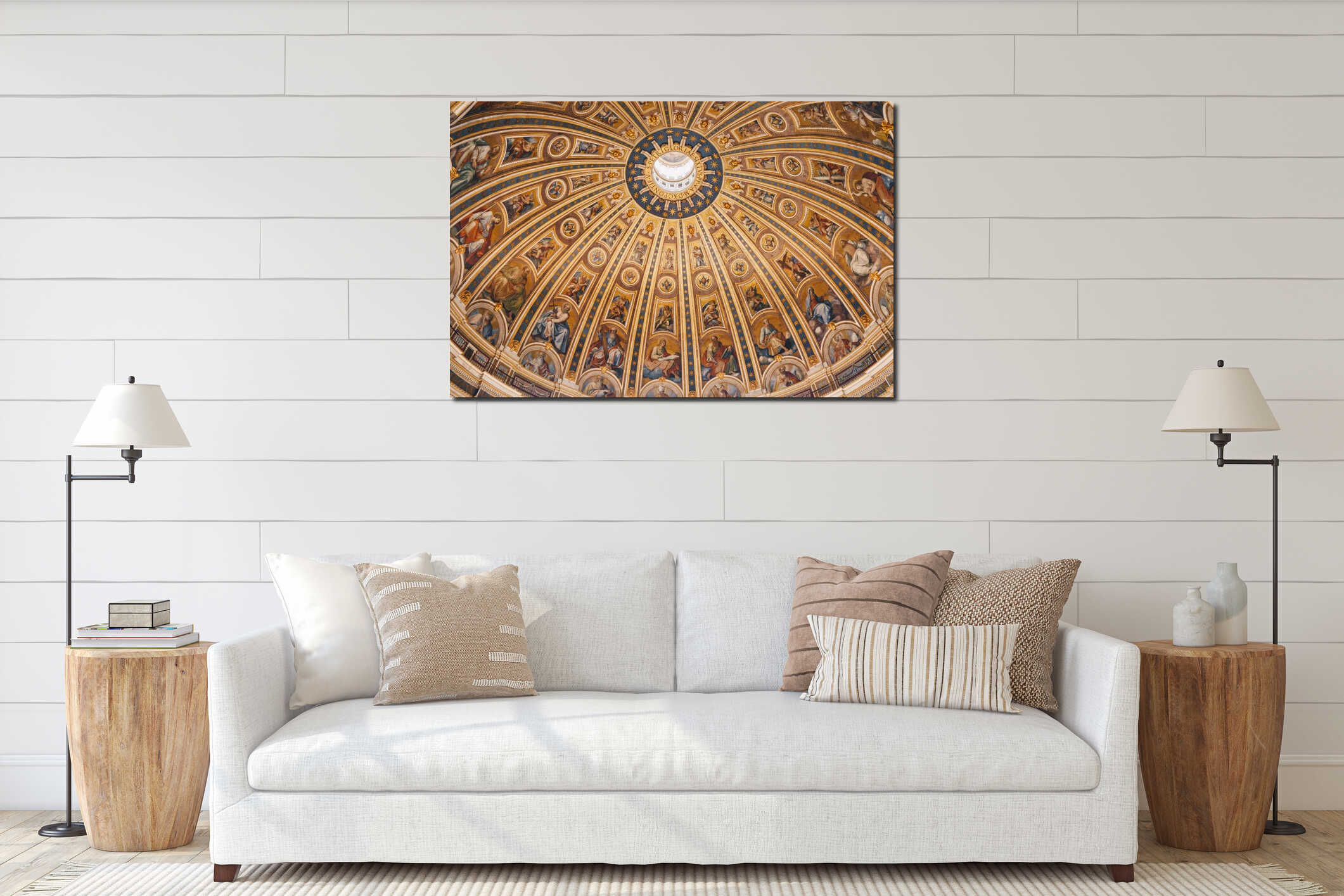 The dome of St. Peter`s Basilica Cathedral in Rome, Vatican interior mockup