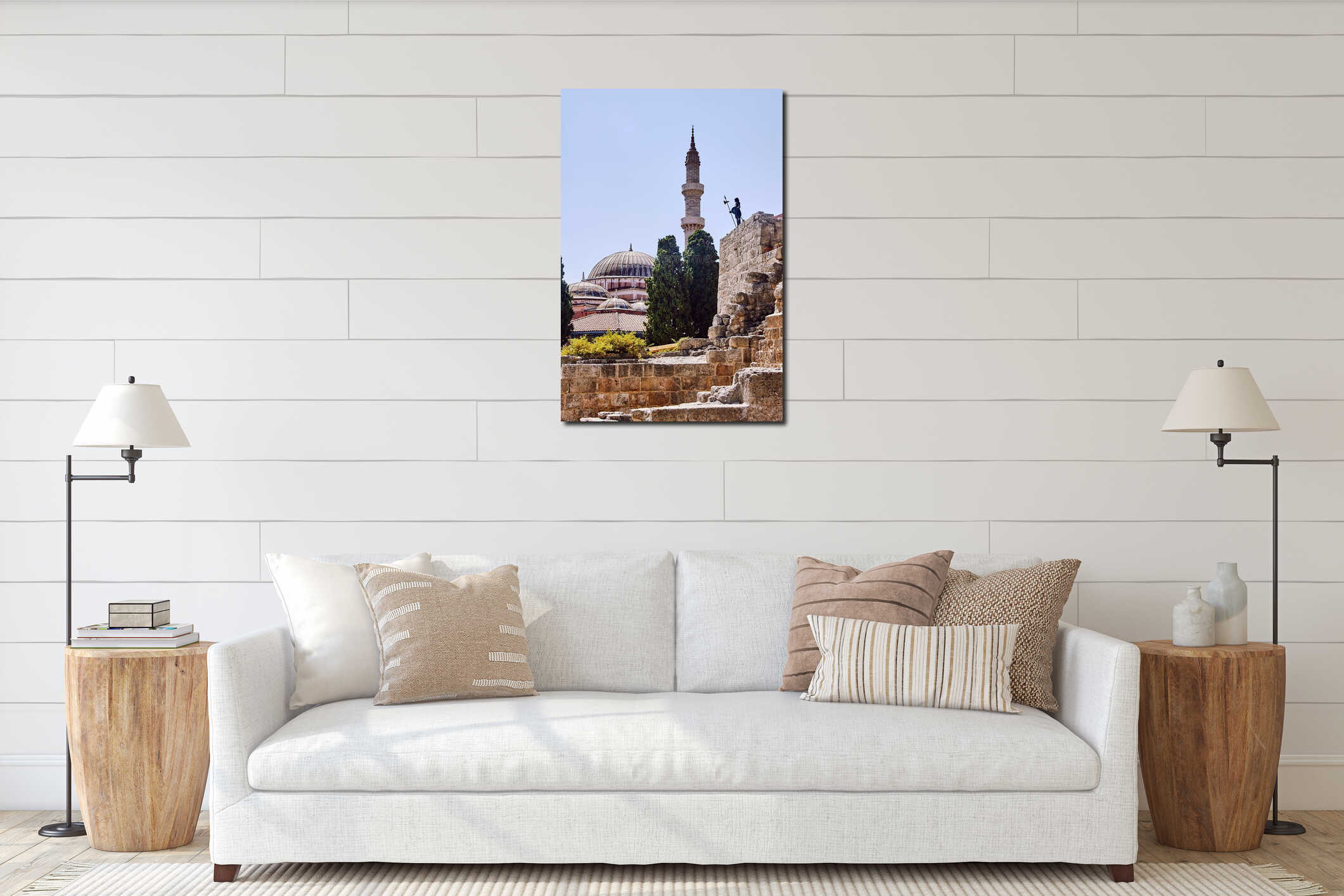 Turkish mosque with minaret interior mockup