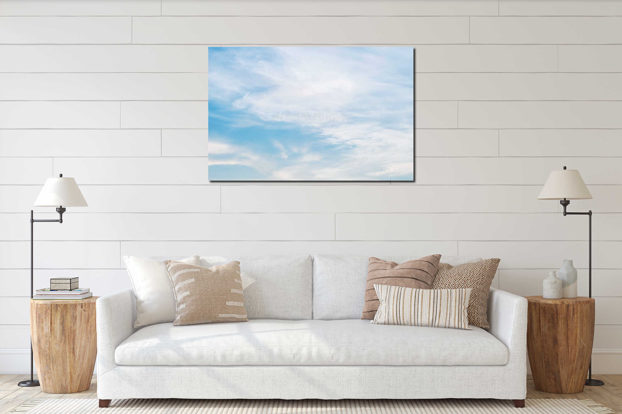 Blue sky and cloud in cloudy day textured background interior mockup
