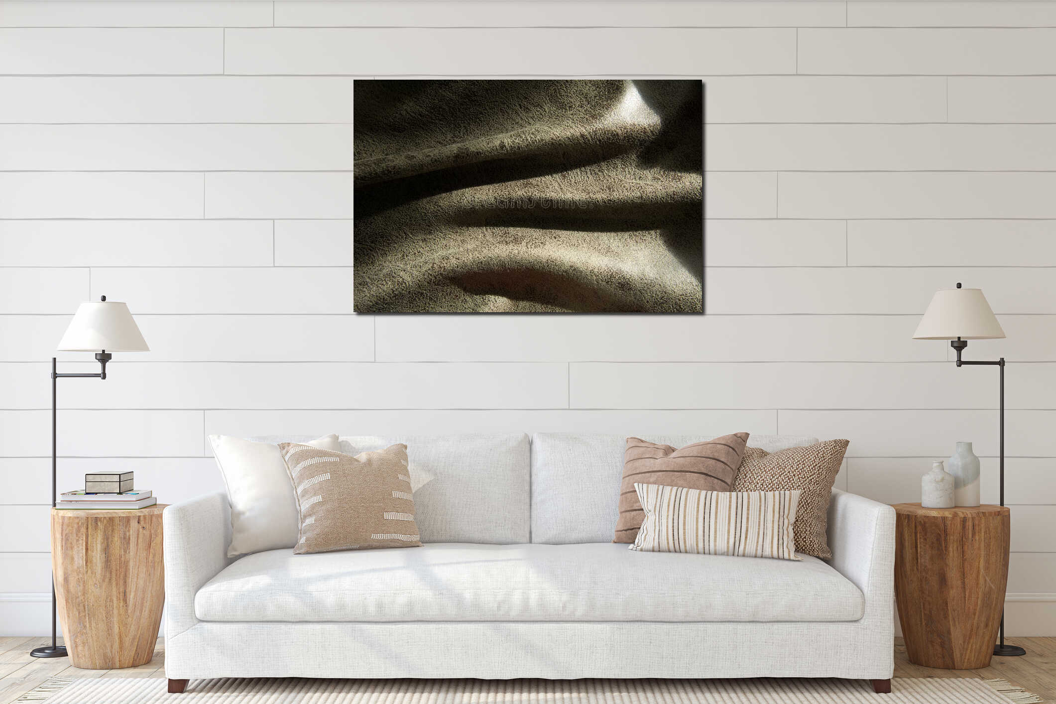 Close-up of a fold of fabric with an abstract pattern interior mockup