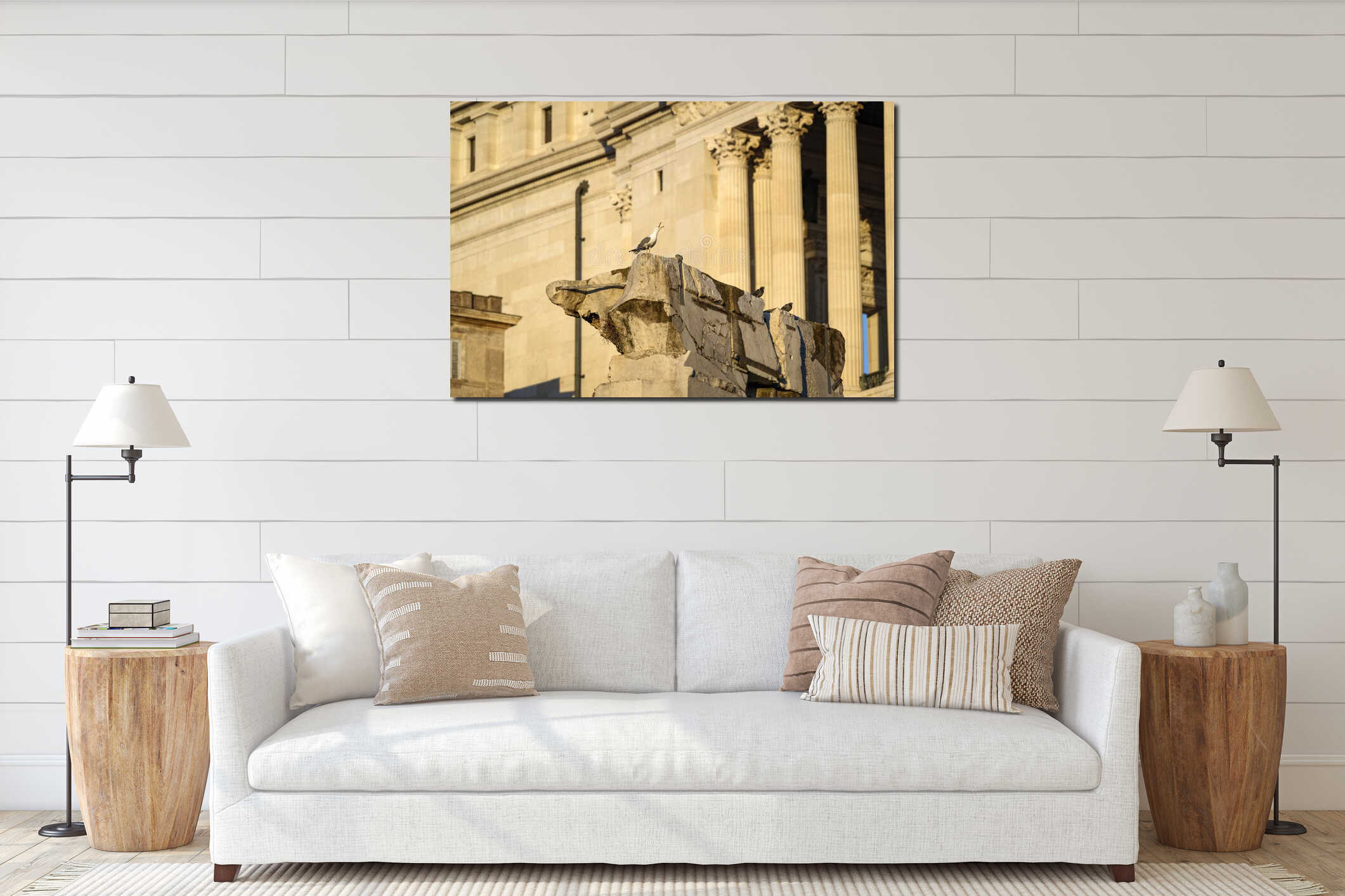 Seagull on the ruins interior mockup