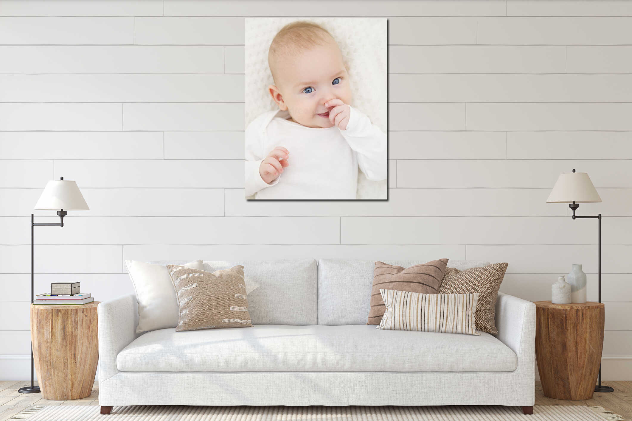 Baby Portrait, Happy Infant Kid, Beautiful Smiling Child Boy interior mockup