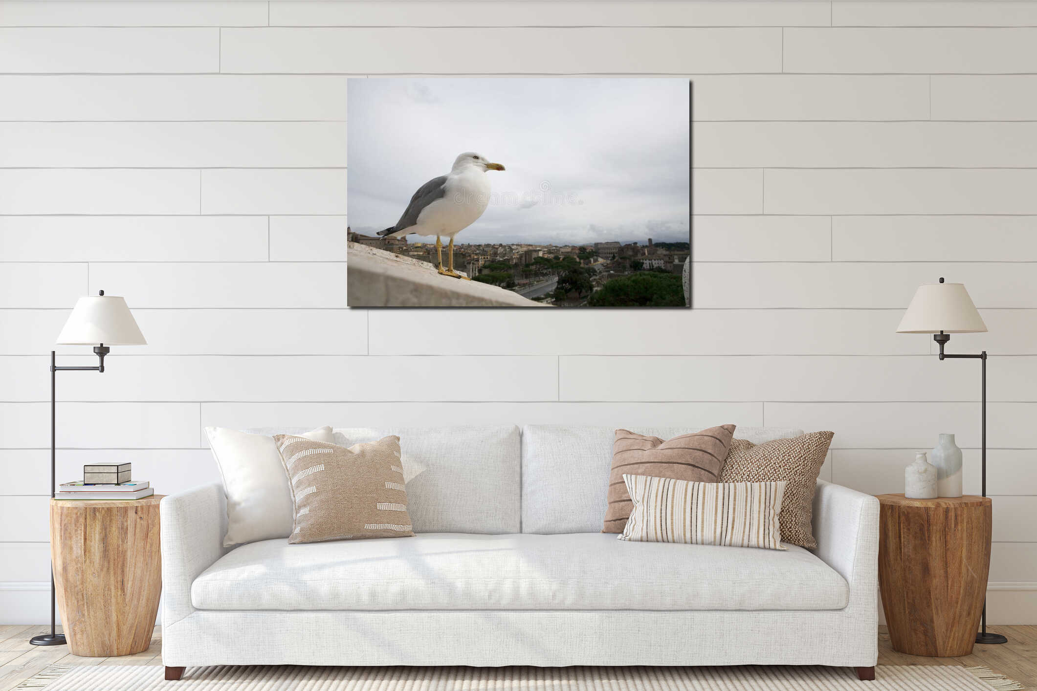 The Seagull Bird on the ruins of the Roman Forum, Italy interior mockup