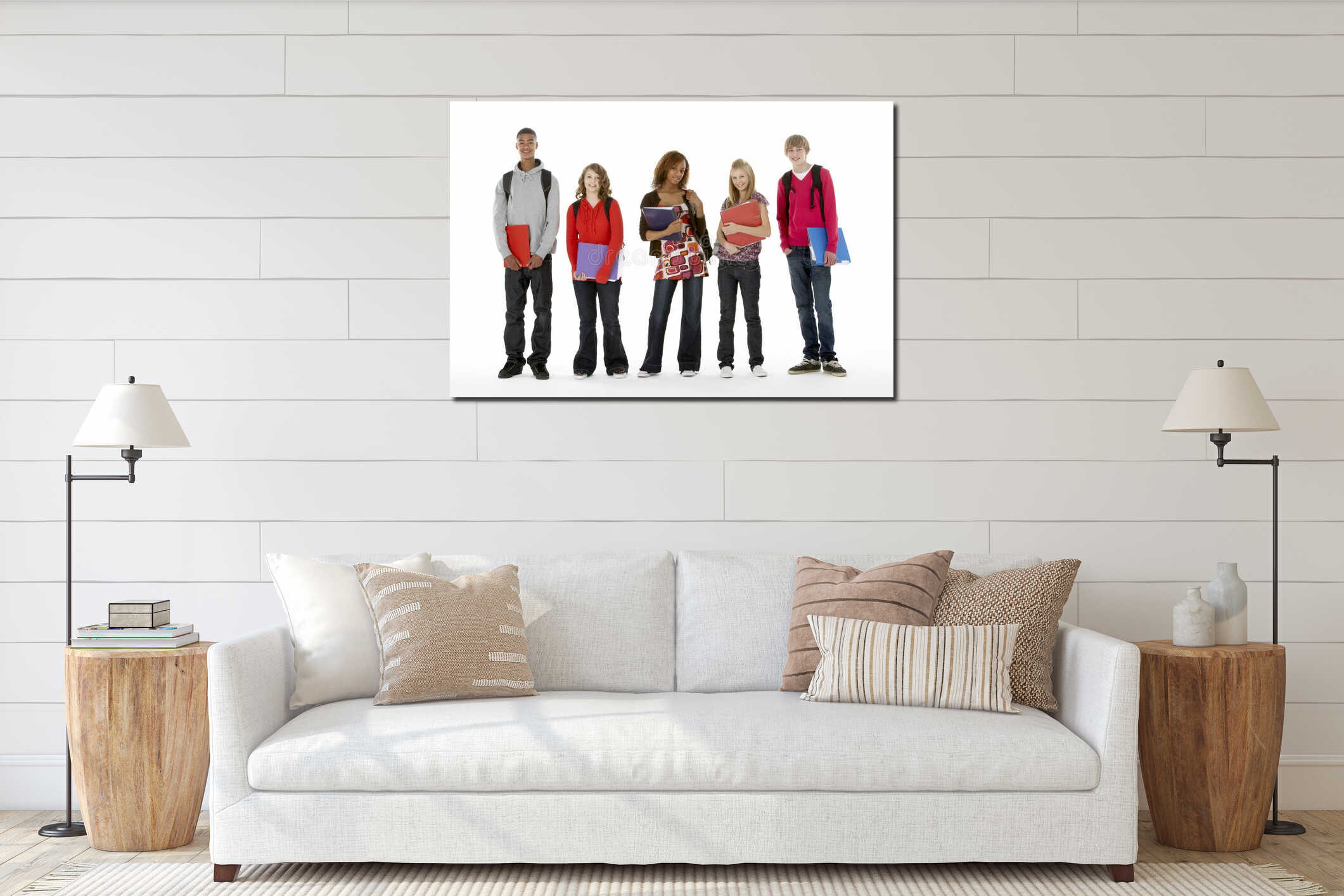 Full Length Studio Portrait Of Five Teenage Studen interior mockup