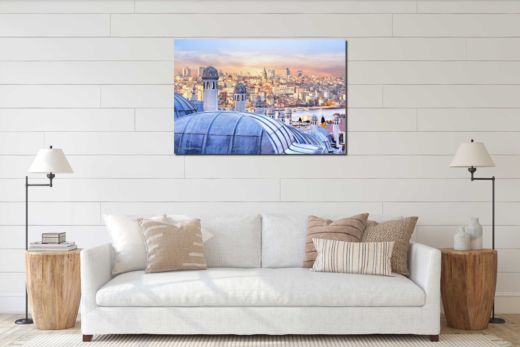 View of Istanbul, the Golden Horn Bay and the Hagia Sophia interior mockup