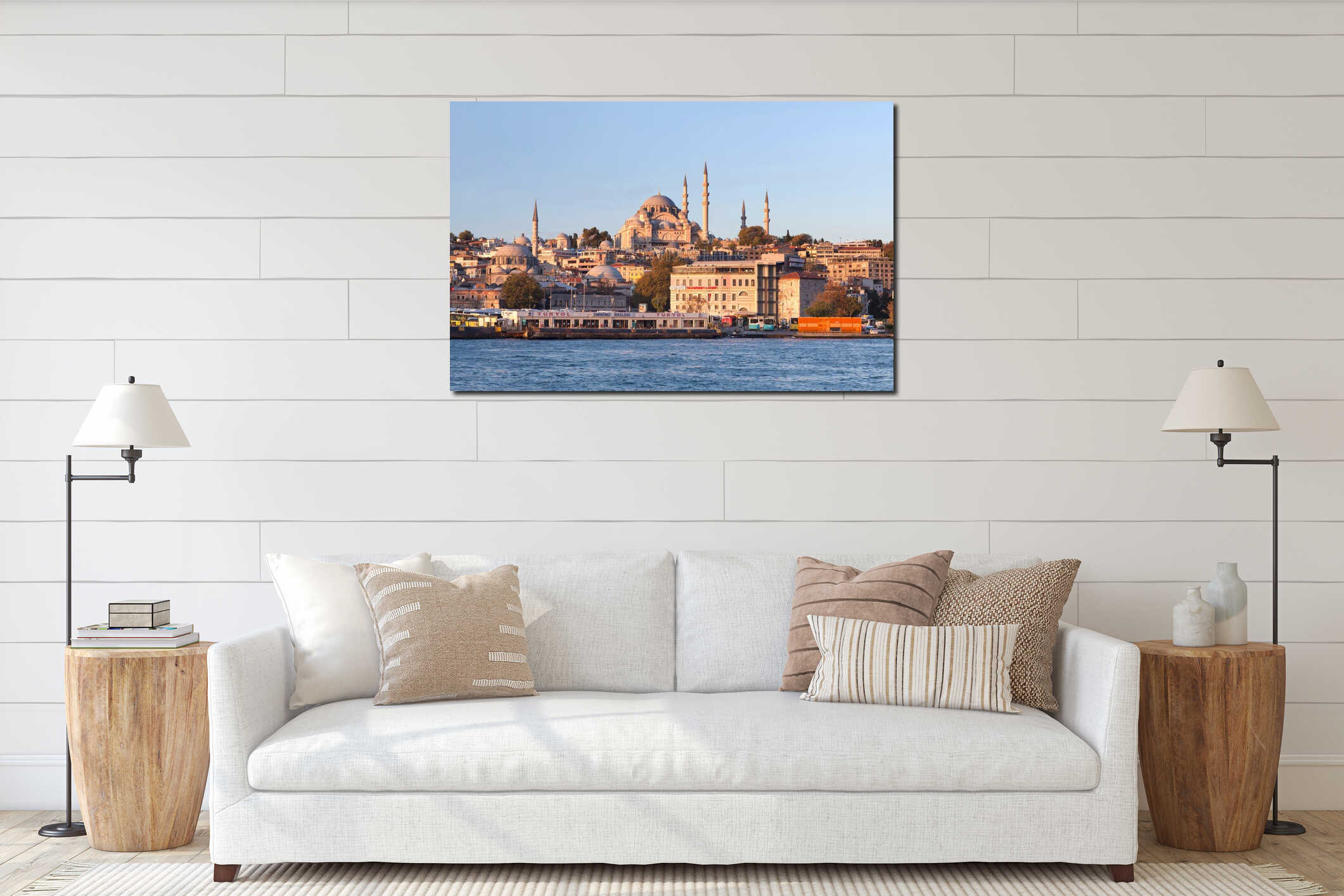 Panoramic cityscape over Bosphorus in Istanbul, Turkey interior mockup