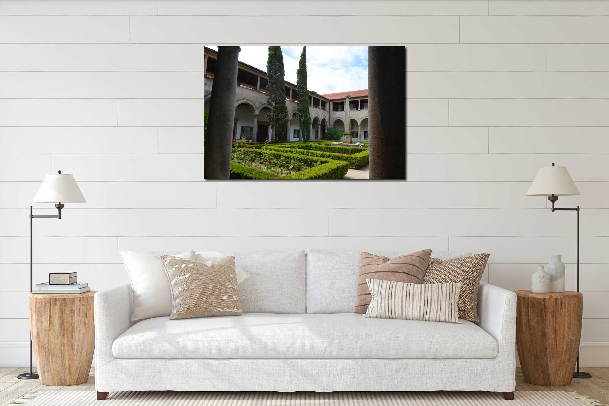 View of former convent of Santa Clara 16th century now city hall in Guimaraes, North Region, Portugal interior mockup